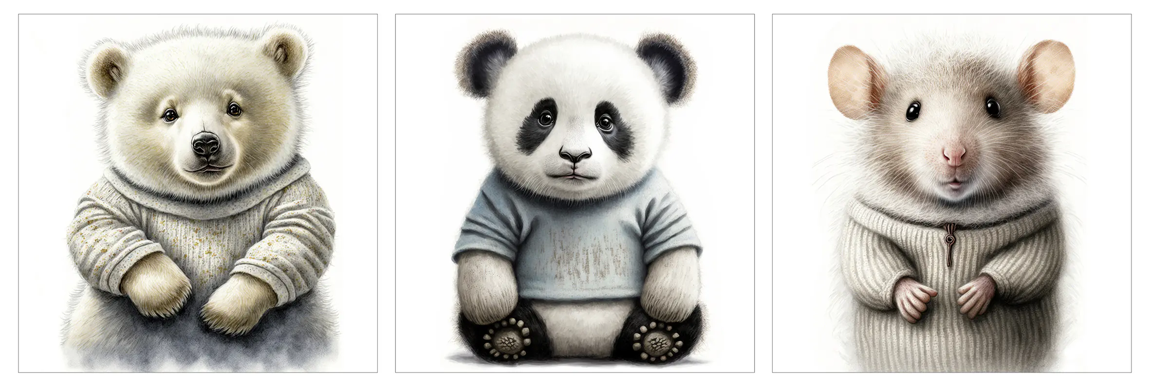 Keilrahmenbild cute baby animals 25 x 25 cm 3 Stück