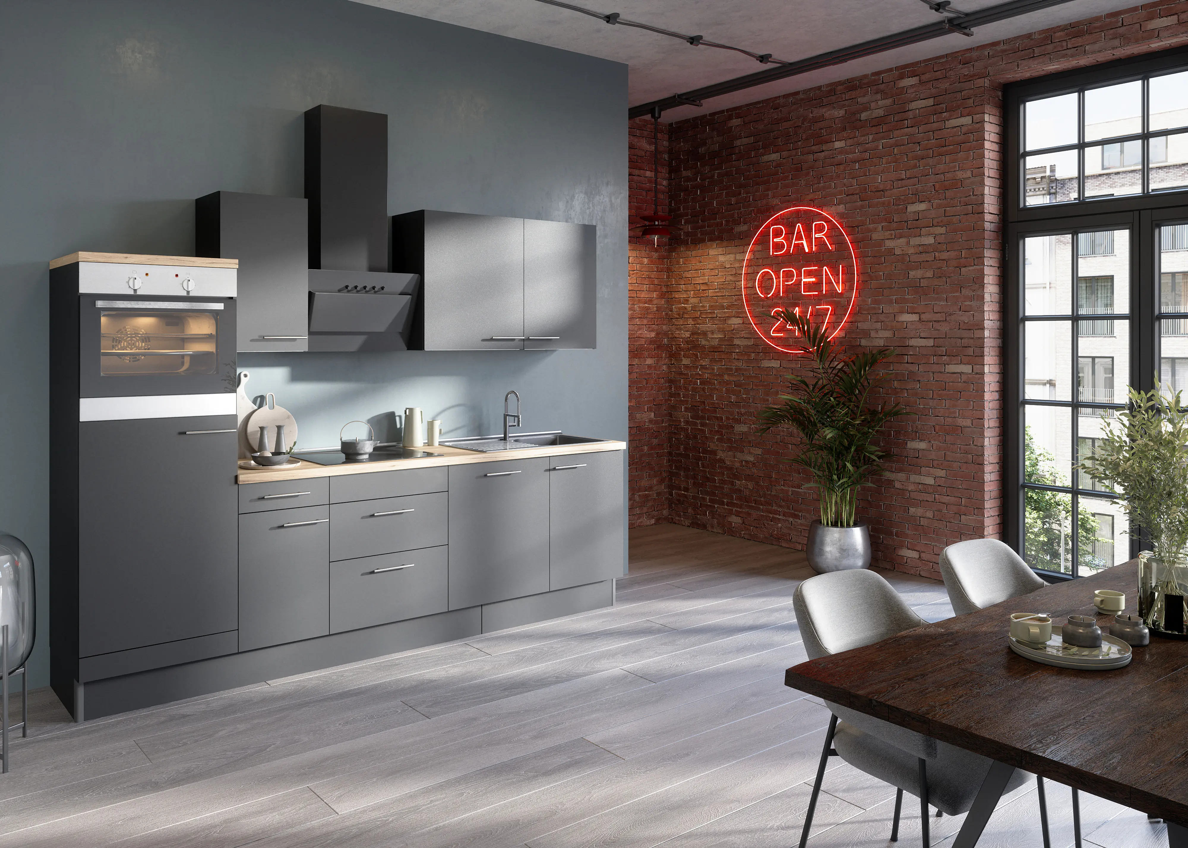 Optifit Küchenzeile mit E-Geräte anthrazit matt 270 cm Optifit Küchenzeile mit E-Geräte anthrazit matt 270 cm
