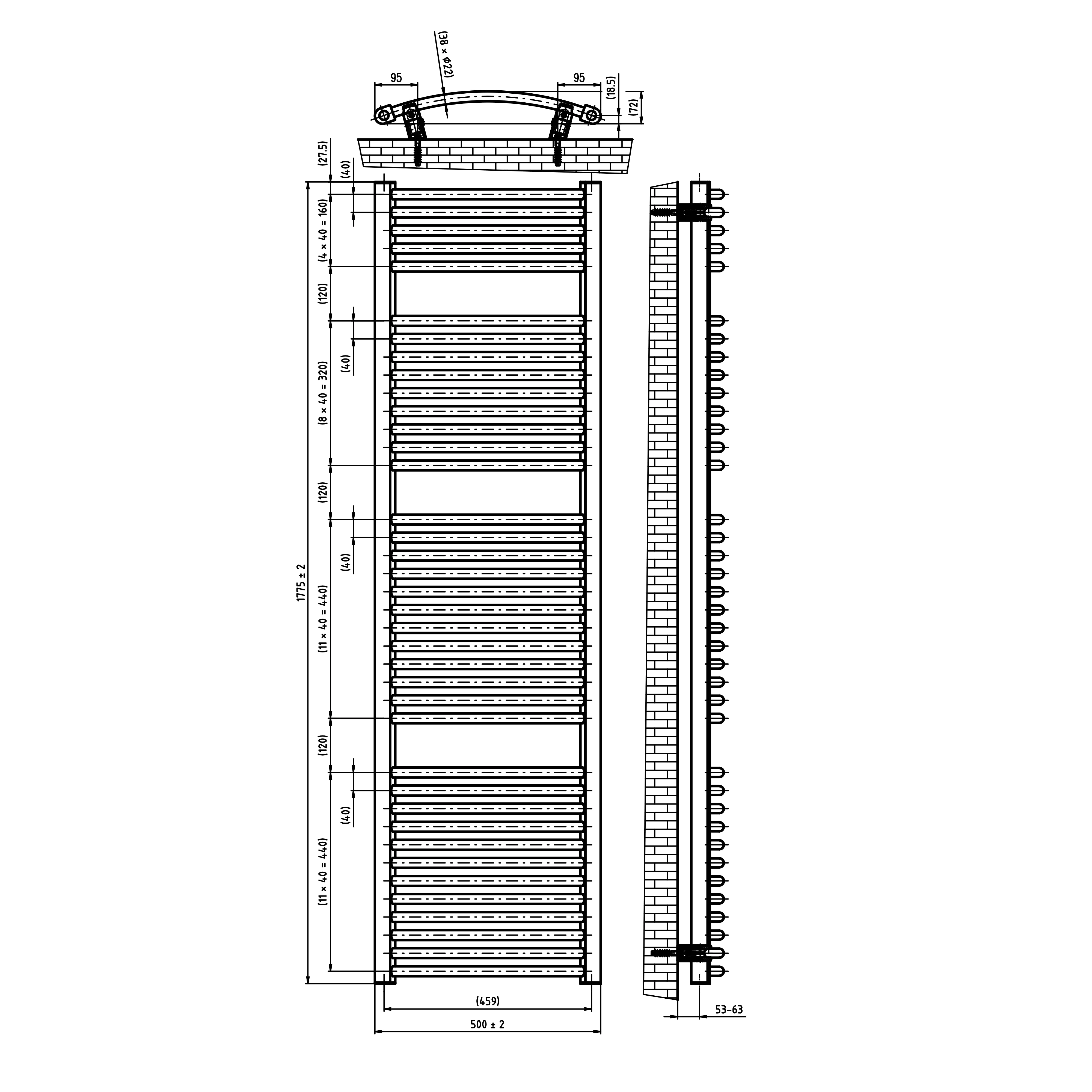 Schulte Badheizkörper München Rund 177,5 x 50 cm 1043 Watt