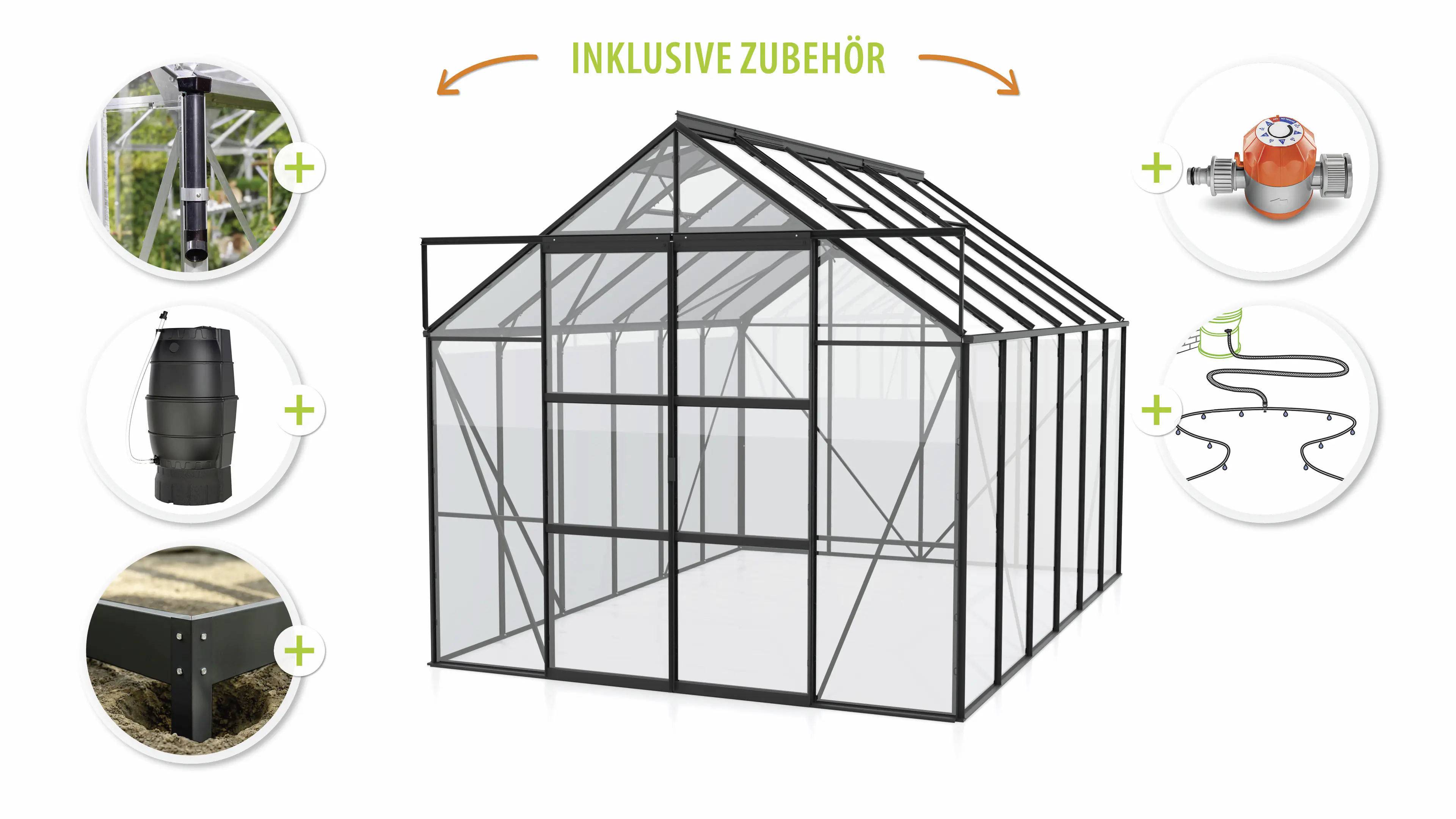 Vitavia Gewächshaus-Set Uranus 9900 ESG 3 mm schwarz 254 x 379 cm 