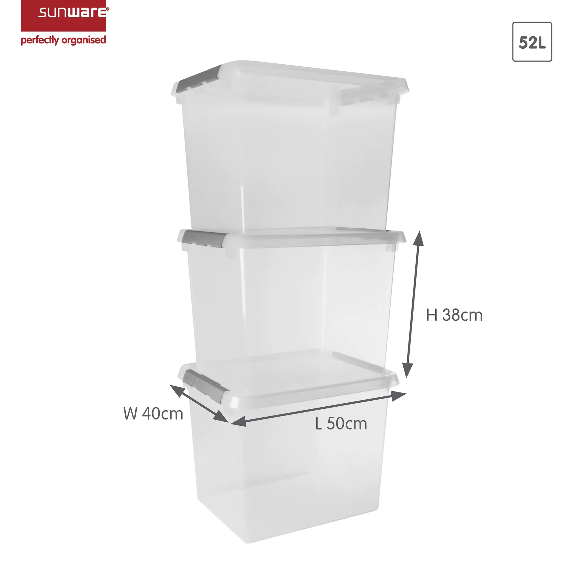 Sunware Comfort line Aufbewahrungsbox 3er-Set für 52L transparent metallfarbig Sunware Comfort line Aufbewahrungsbox 3er-Set für 52L transparent metallfarbig