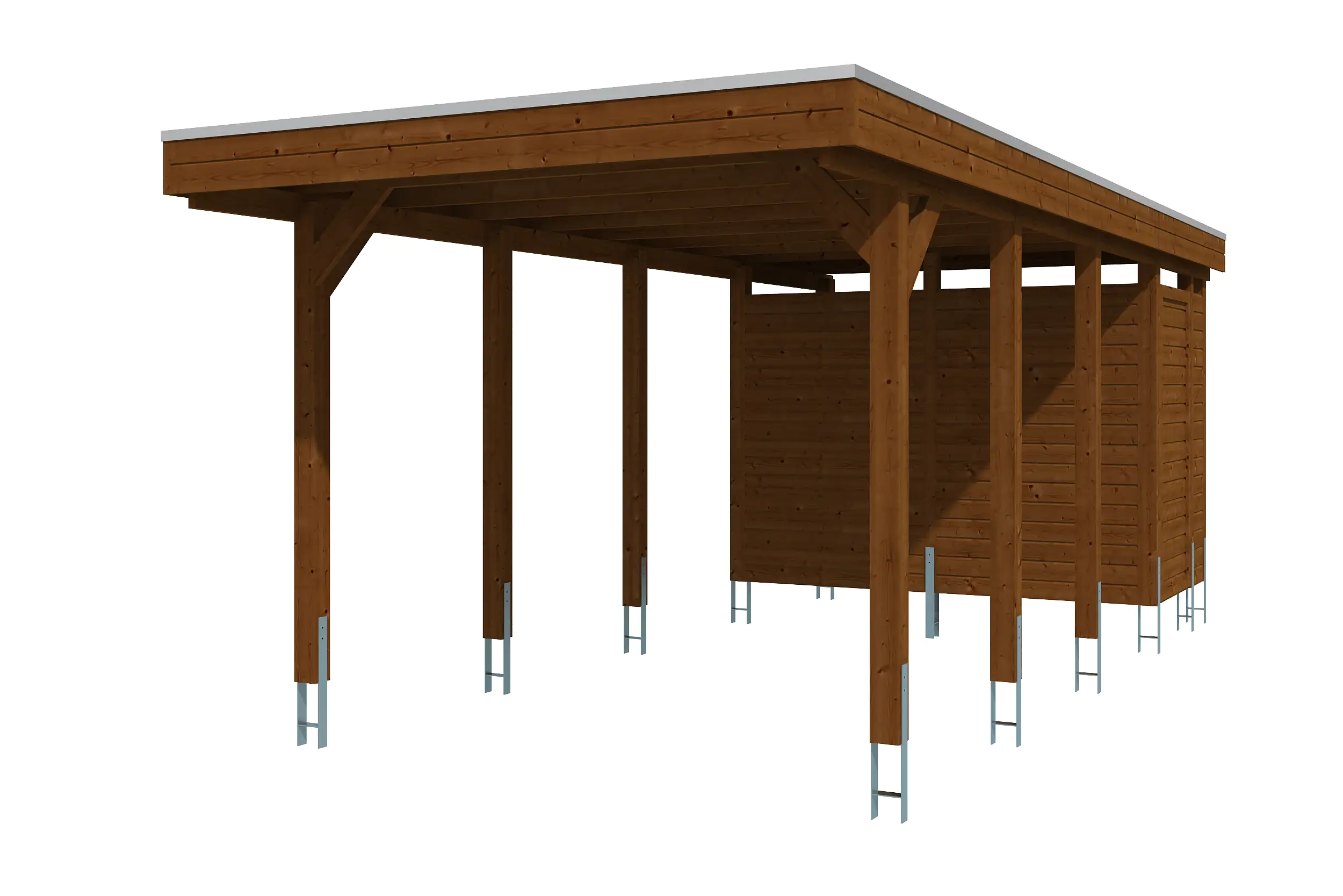 4018211034352_02 SKAN HOLZ Carport Friesland Set 2 314 x 708 cm, lasiert in Nussbaum