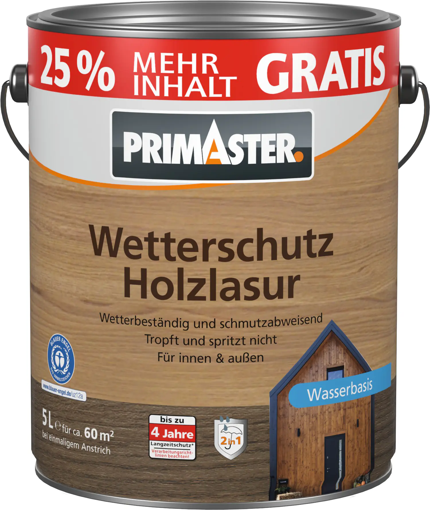 Primaster Wetterschutzlasur Holz 5 L teak + 25% gratis