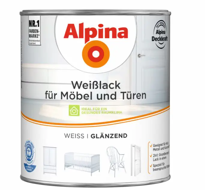 Alpina Weißlack für Möbel und Türen 2 L weiß glänzend Alpina Weißlack für Möbel und Türen 2 L weiß glänzend