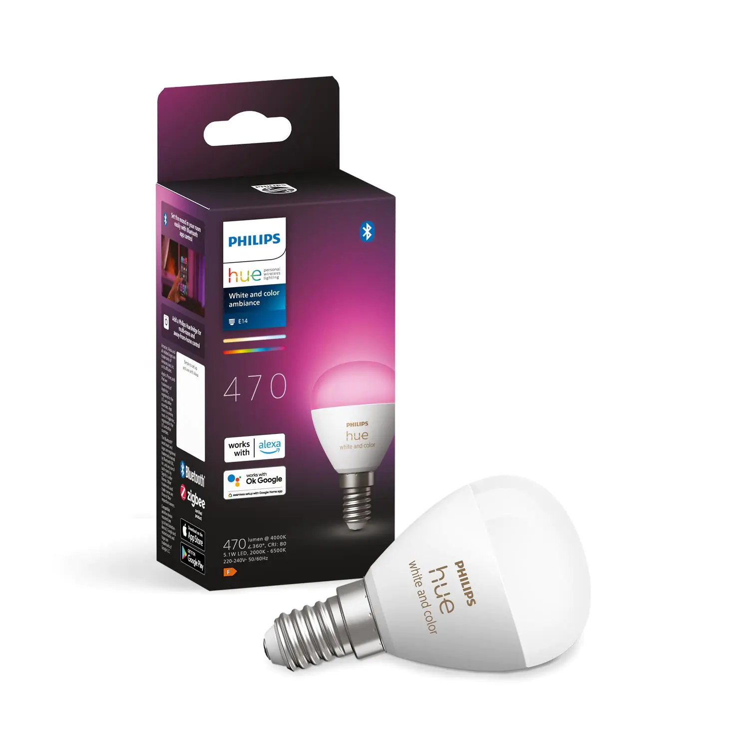 Philips Hue LED-Leuchtmittel Tropfenform  E14 5,1W warmweiß bis kaltweiß smart RGB