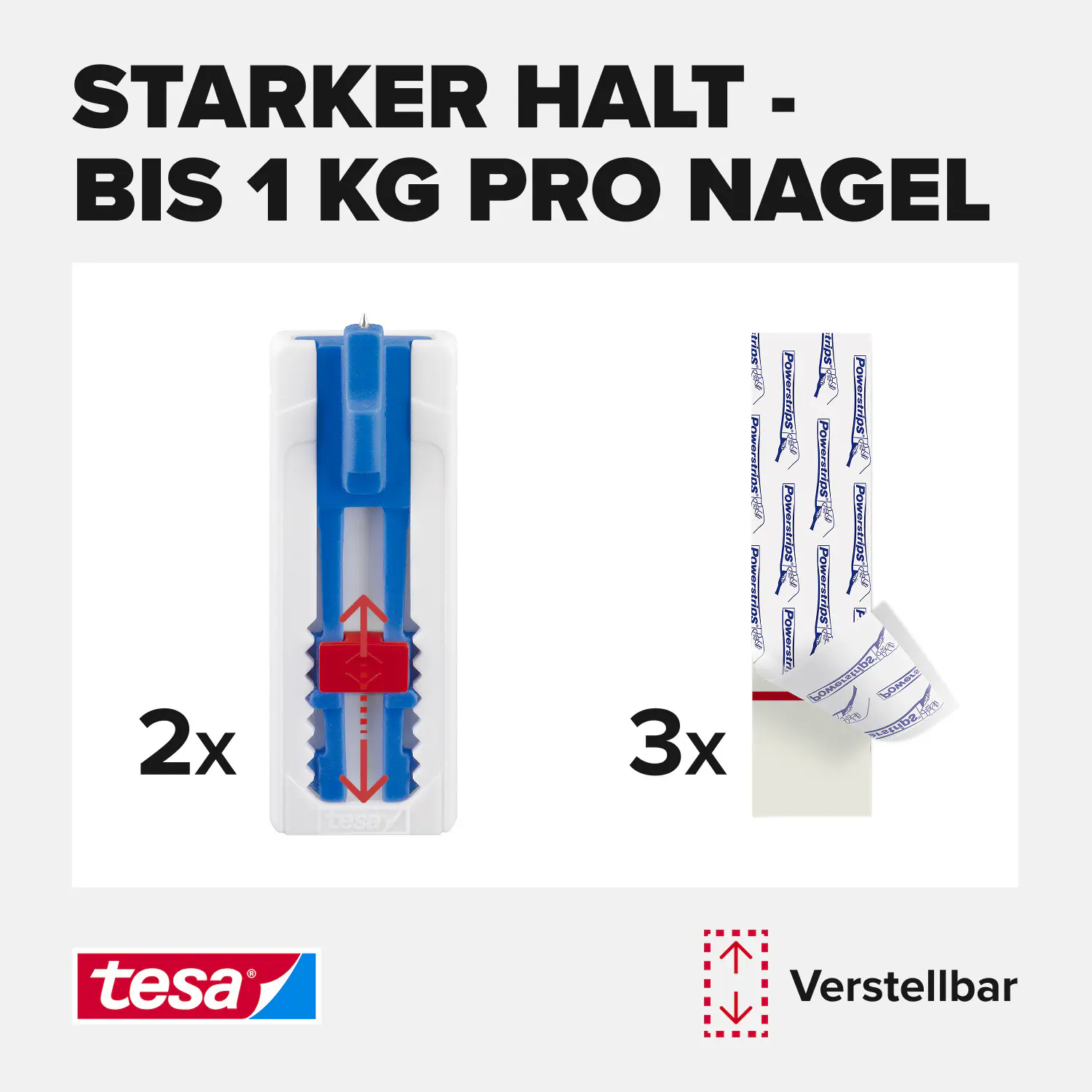 tesa Klebenagel Traglast 1 kg, 2 Stück
