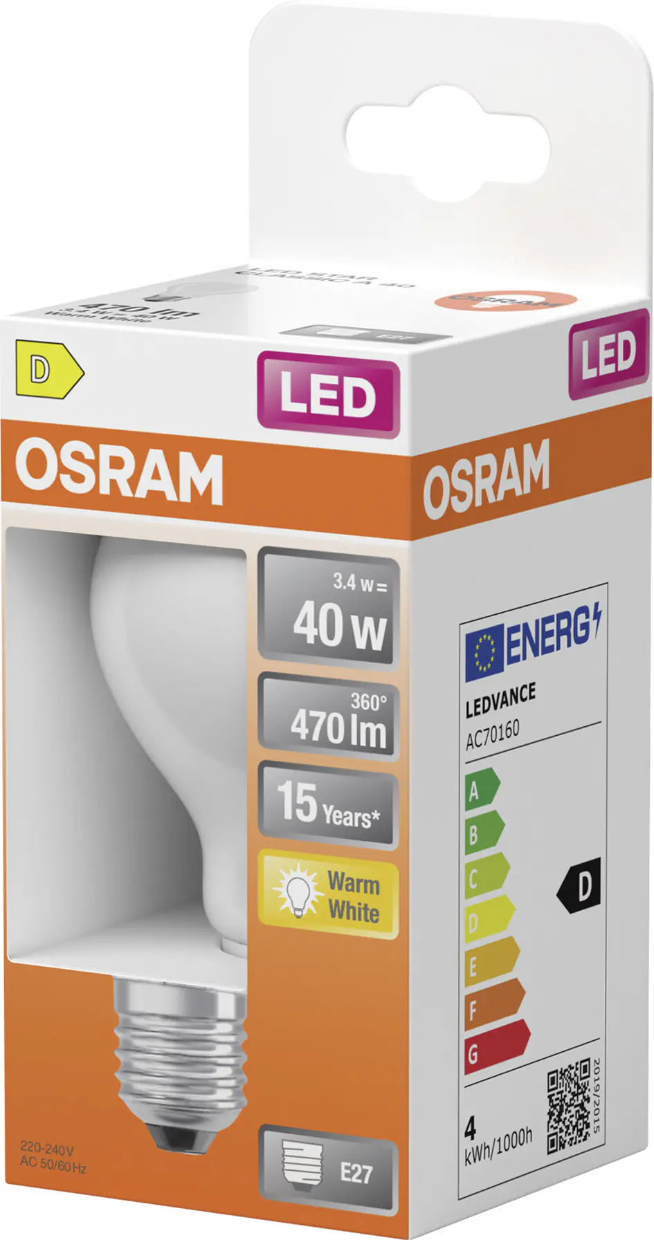 Osram LED Leuchtmittel Star Classic A 40 Filament 3,4W 827 matt E27