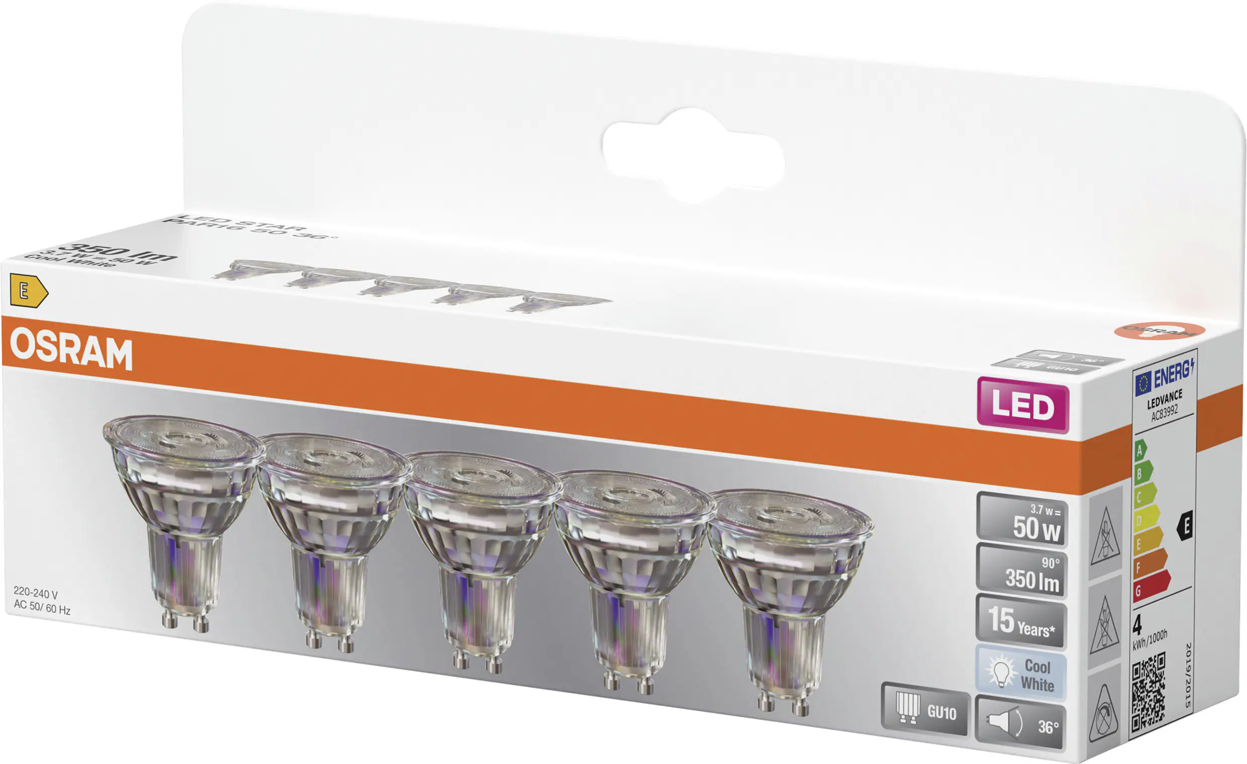 Osram LED Leuchtmittel Star PAR16 GU10 3,7 W neutralweiß klar 5er Pack