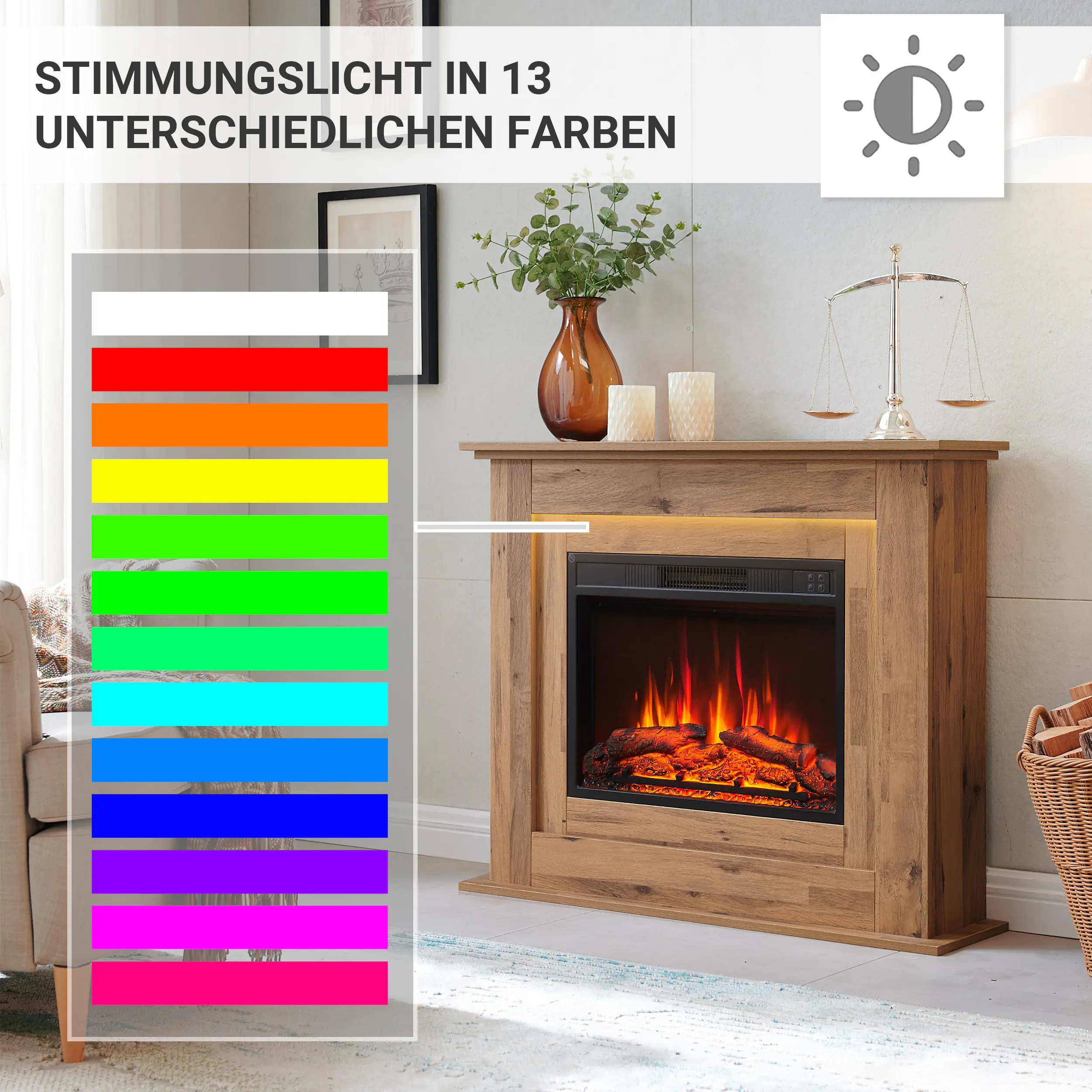 Elektrokamin BALDERIA Finn - Standkamin, Heizung 2000W - Dunkle Eiche