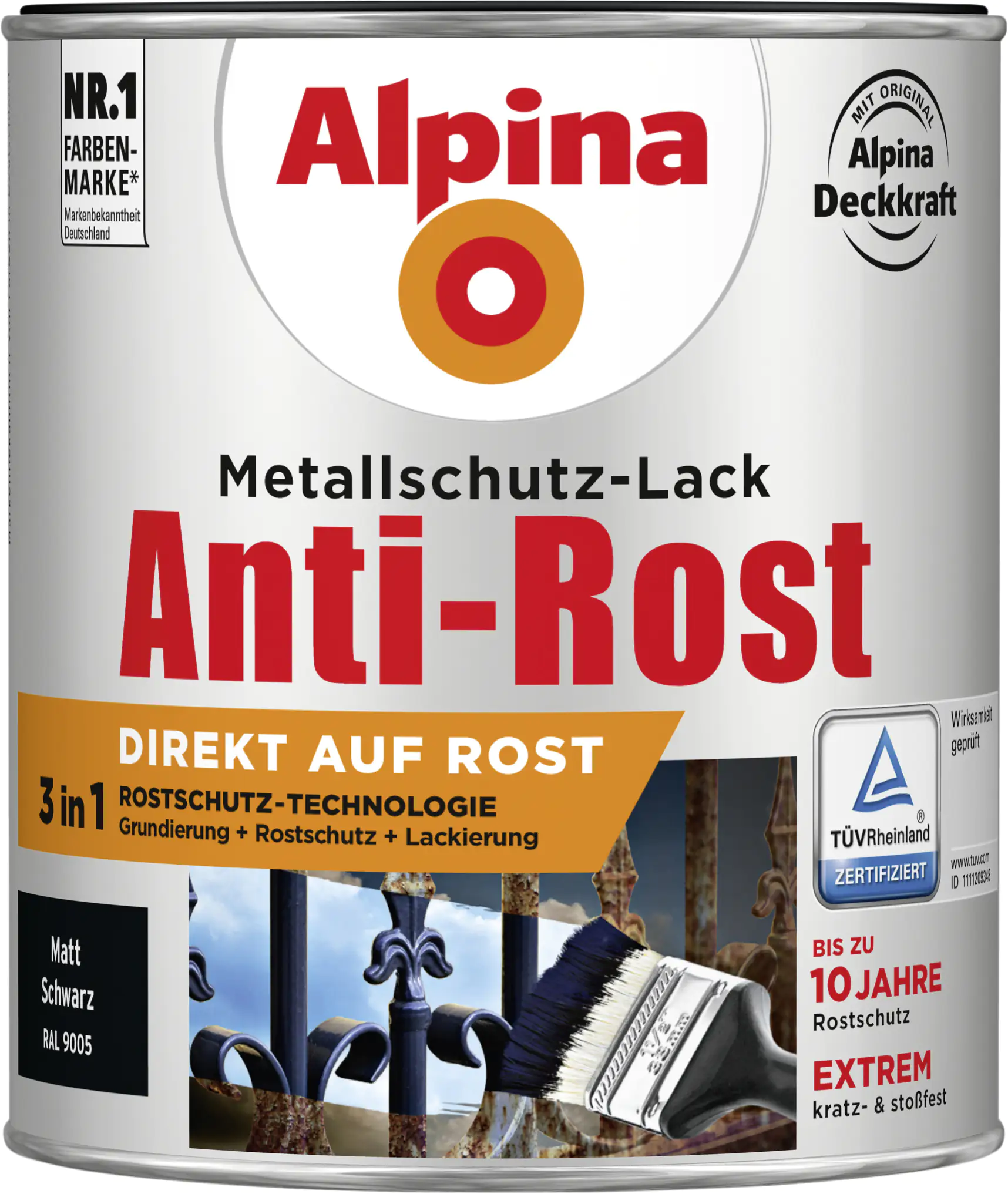 Alpina Metallschutz-Lack Anti-Rost 750 ml schwarz matt Alpina Metallschutz-Lack Anti-Rost 750 ml schwarz matt