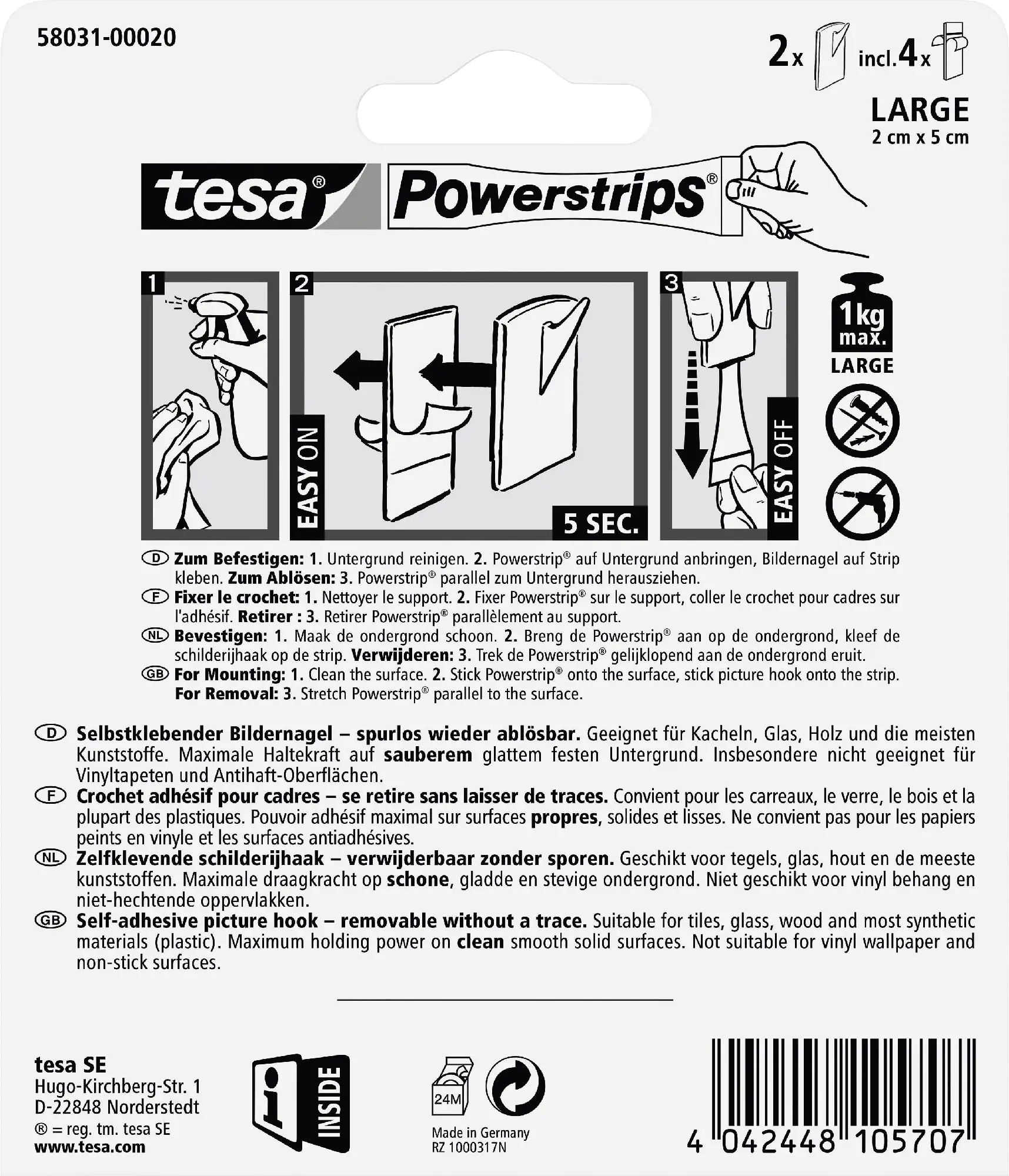 tesa Klebestrip Bilder Powerstrip weiß, 2 Stück