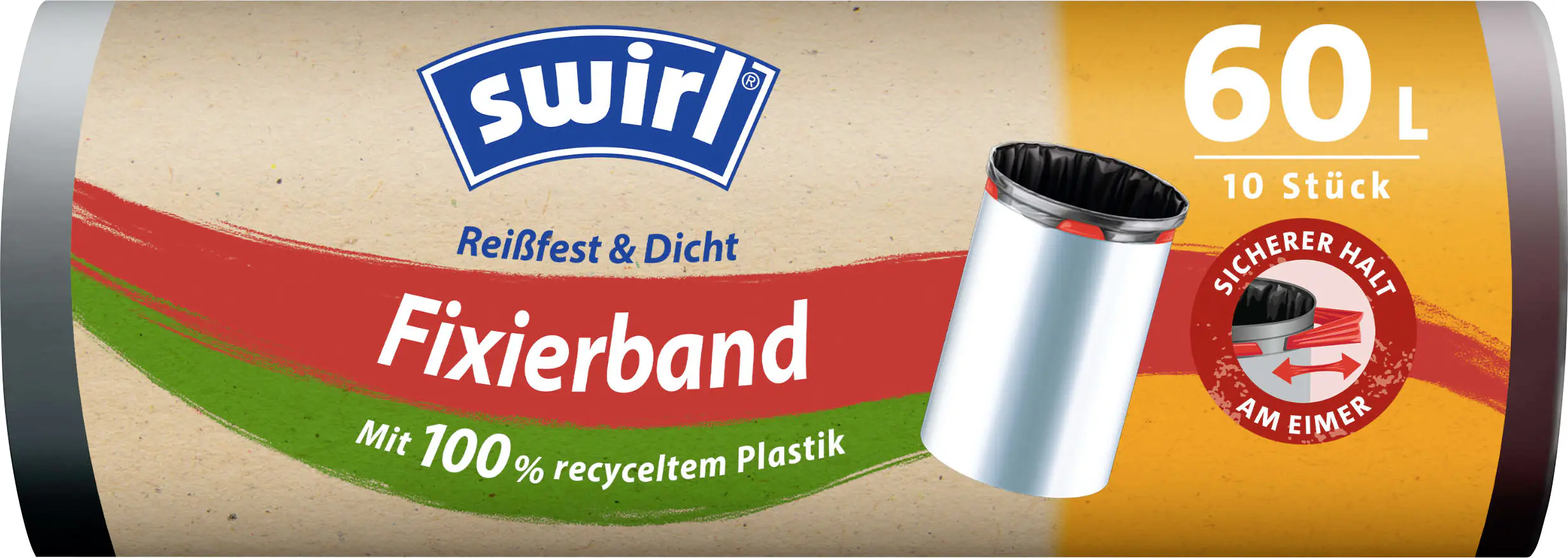 Swirl® Fixierband-Müllbeutel 60 L Reißfest & Dicht Swirl® Fixierband-Müllbeutel 60 L Reißfest & Dicht