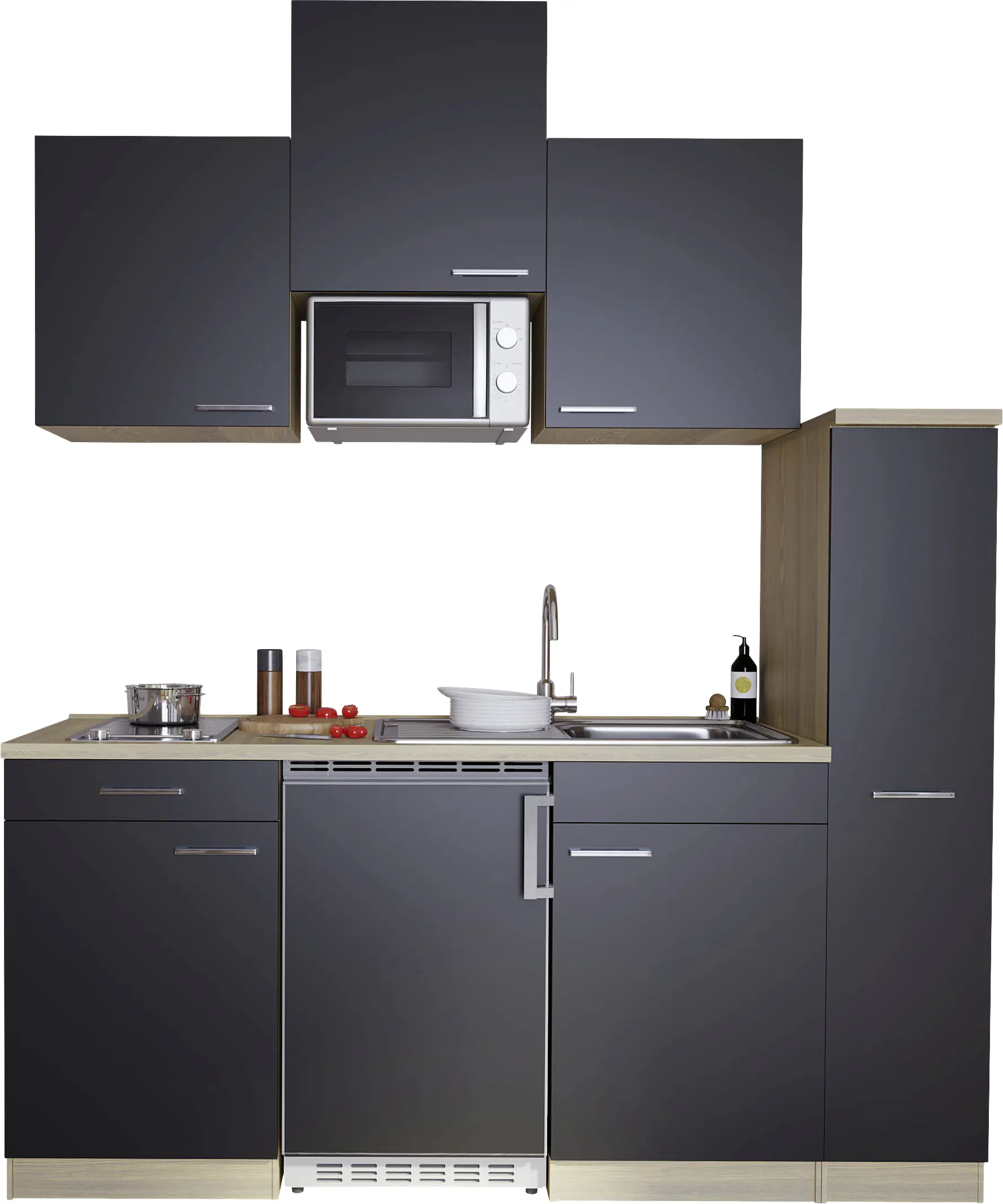Respekta Economy Küchenblock 180 cm schwarz, Eiche Sonoma, KB180ESSMIC