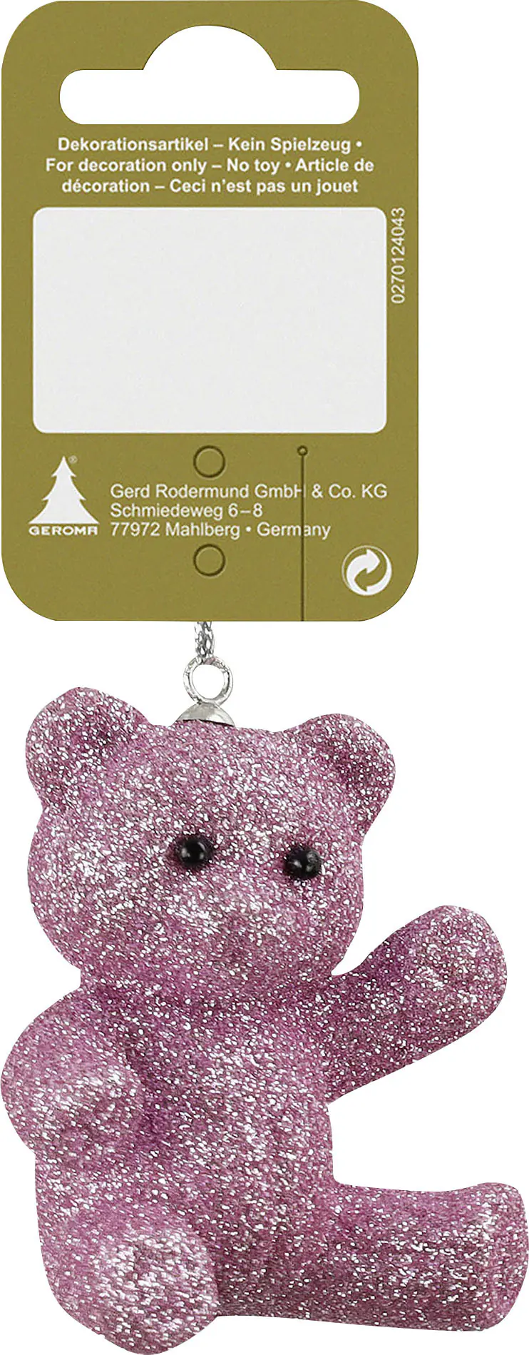 Dekohänger Bär mit Glitzer Kunststoff 7 cm rosa 