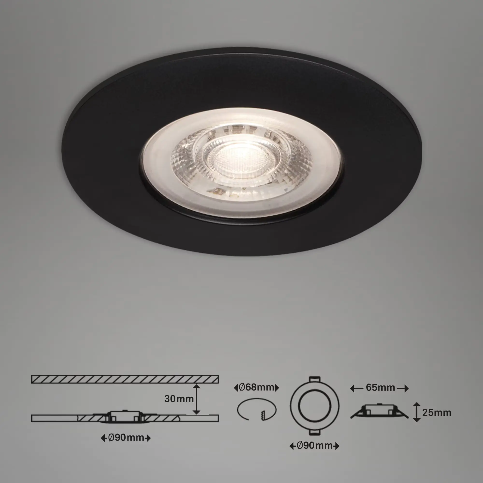 Di-Ka LED Einbauleuchte Kulana 3er Set schwarz-matt Ø 9 cm 4,9W, warmweiß Di-Ka LED Einbauleuchte Kulana 3er Set schwarz-matt Ø 9 cm 4,9W, warmweiß