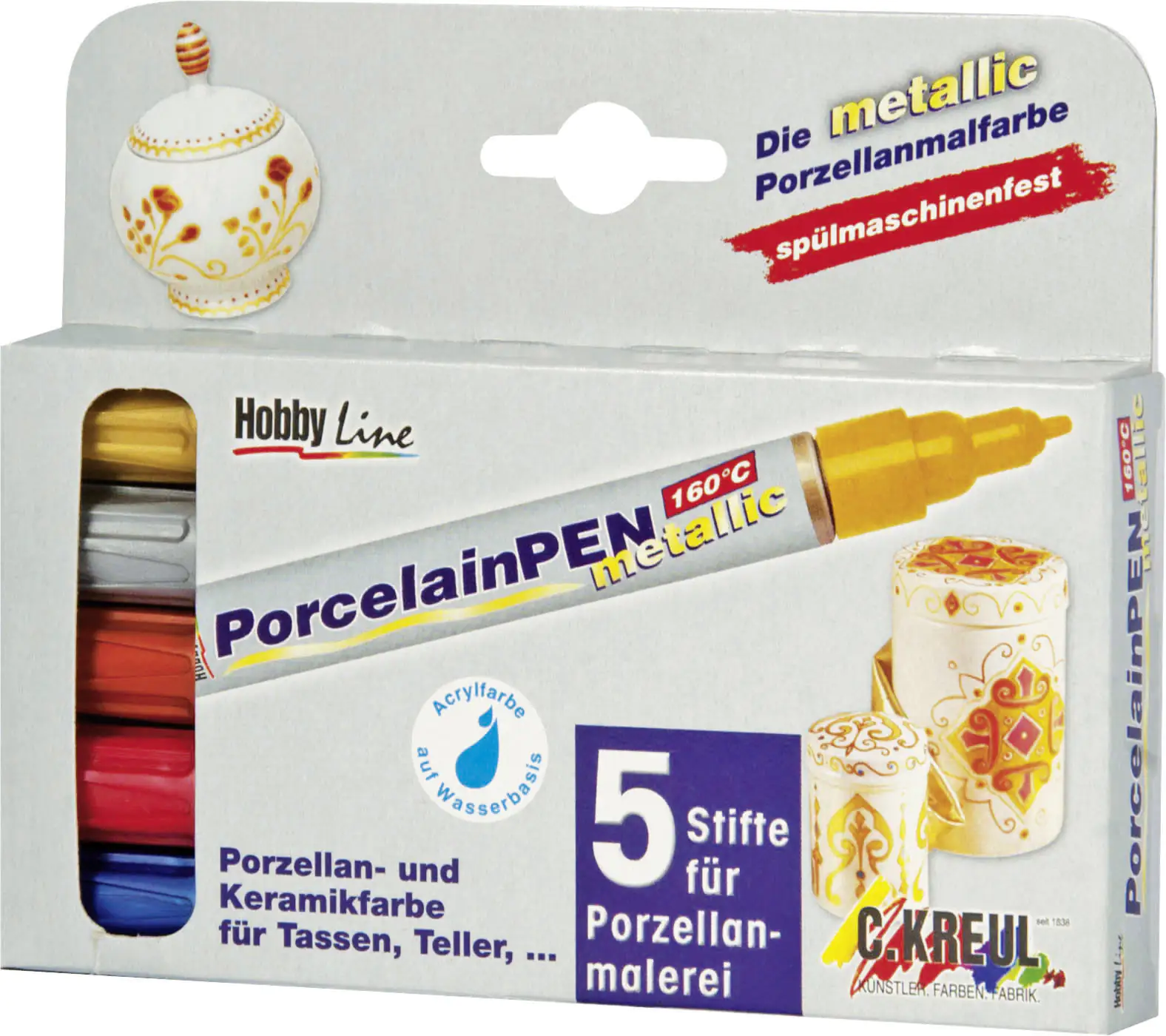 4000798164300_1529977 Kreul Porzellanmaler metallic 5er Set PorcelainPen