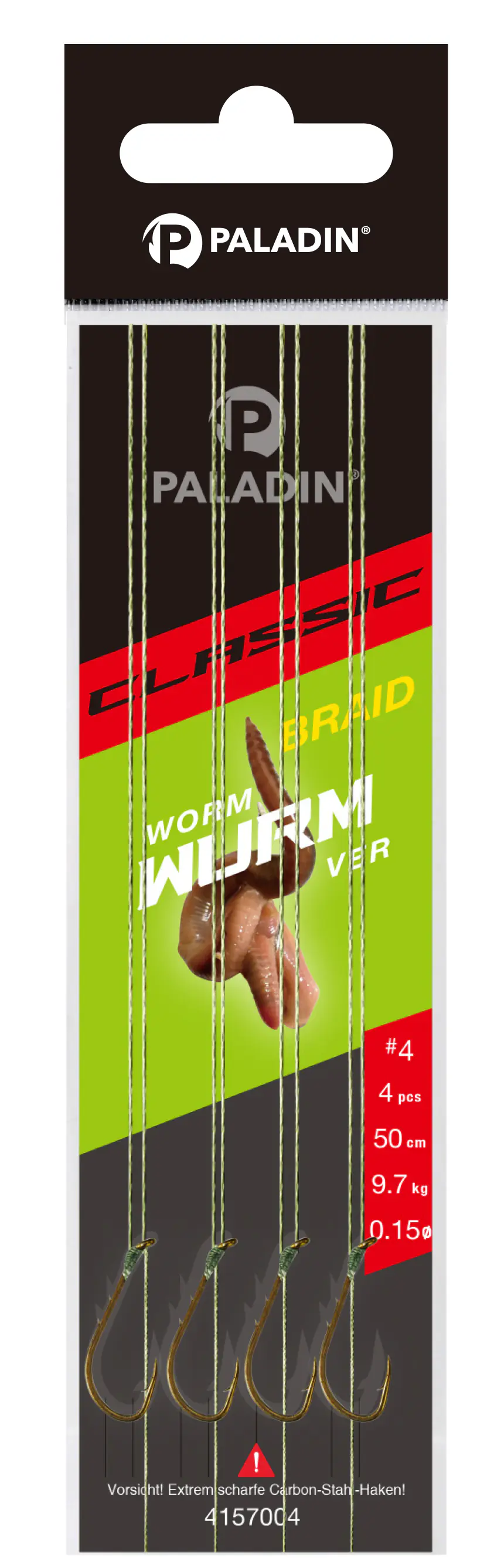 Paladin Wurmhaken gebunden geflochten Größe 2 4 Stück gold