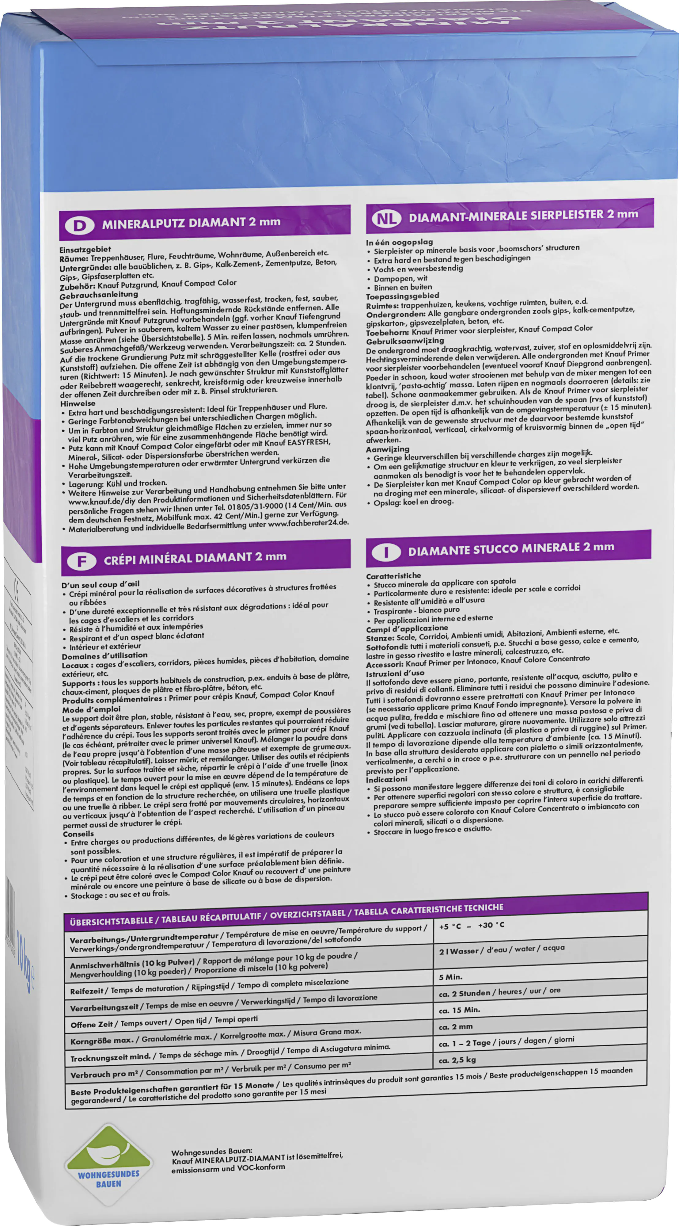 Knauf Mineralputz Diamant 10 kg 2 mm Körnung reinweiß