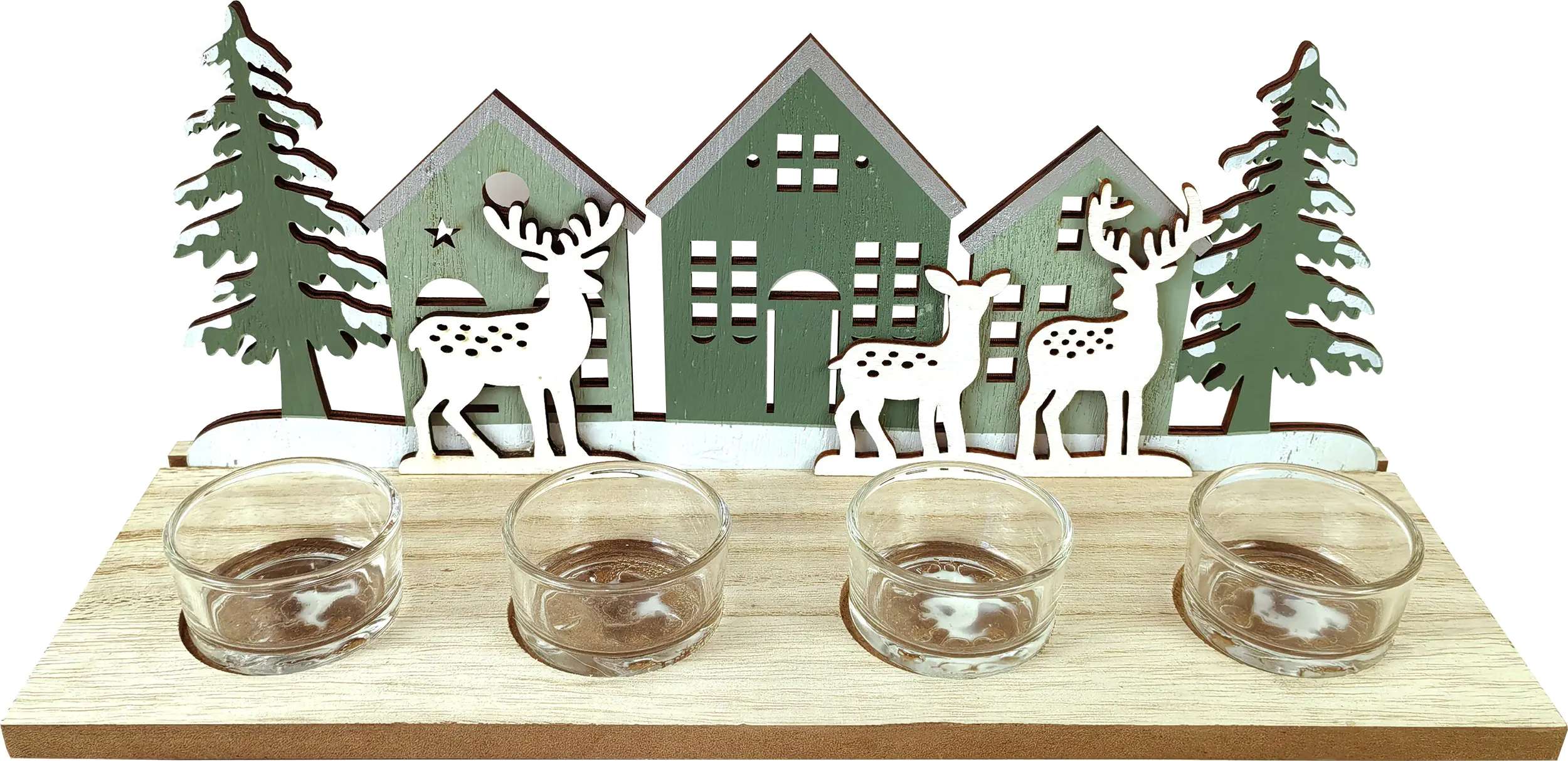 TrendLine Deko Aufsteller Holz Adventskerzenhalter 12 x 7,5 x 30 cm grün weiß