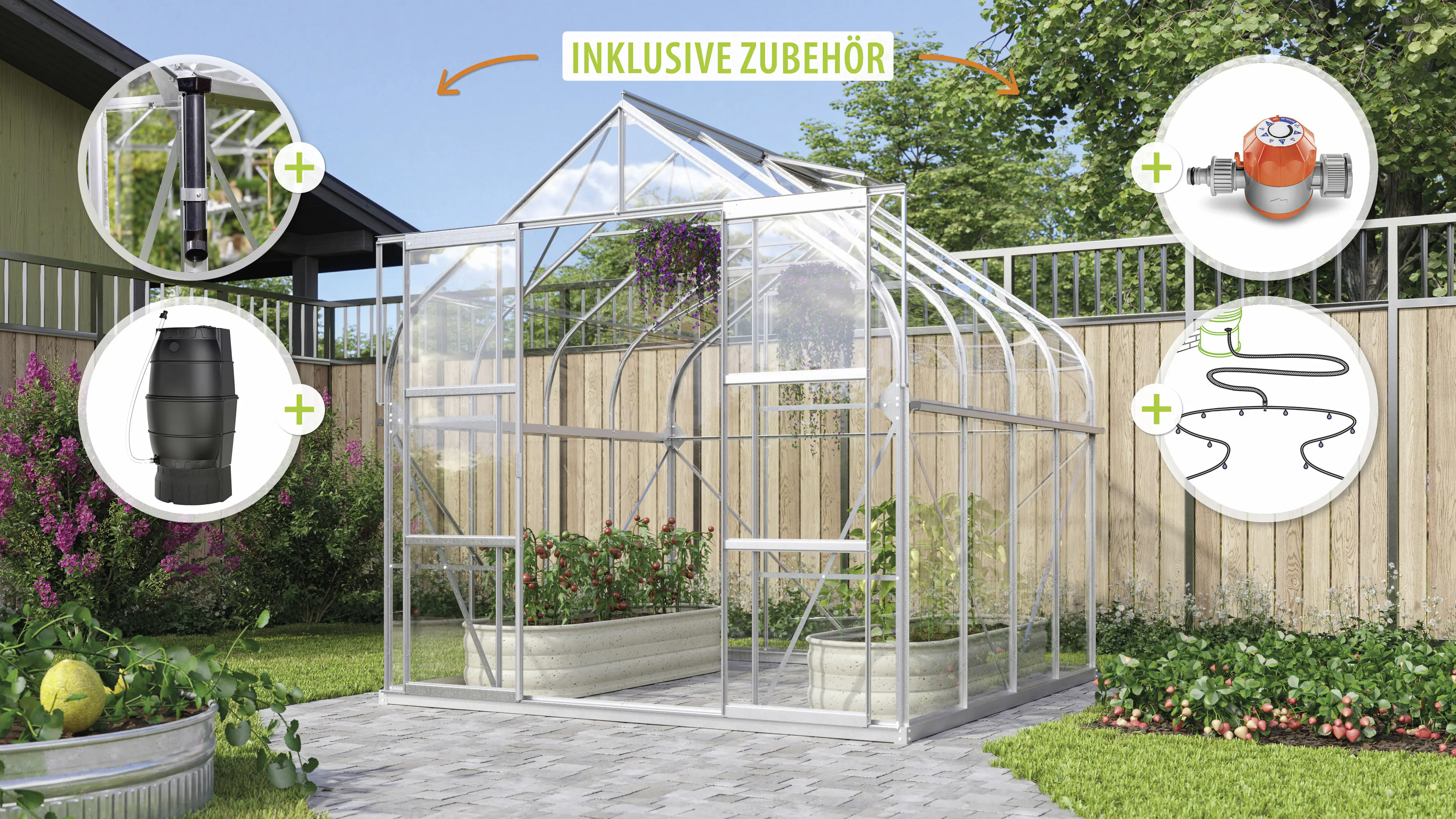 Vitavia Gewächshaus-Set Dione 6700 ESG 3 mm alu 254 x 254 cm 