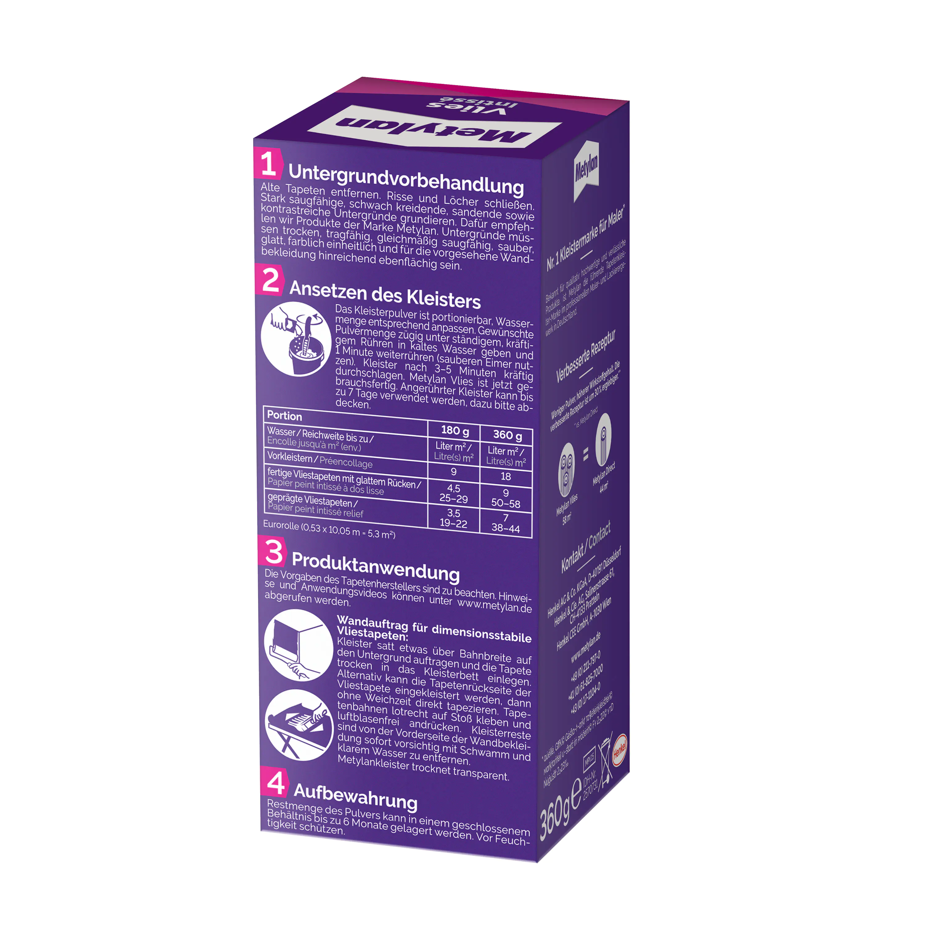 Metylan Vlies Tapetenkleister 360 g Paket, trocknet transparent