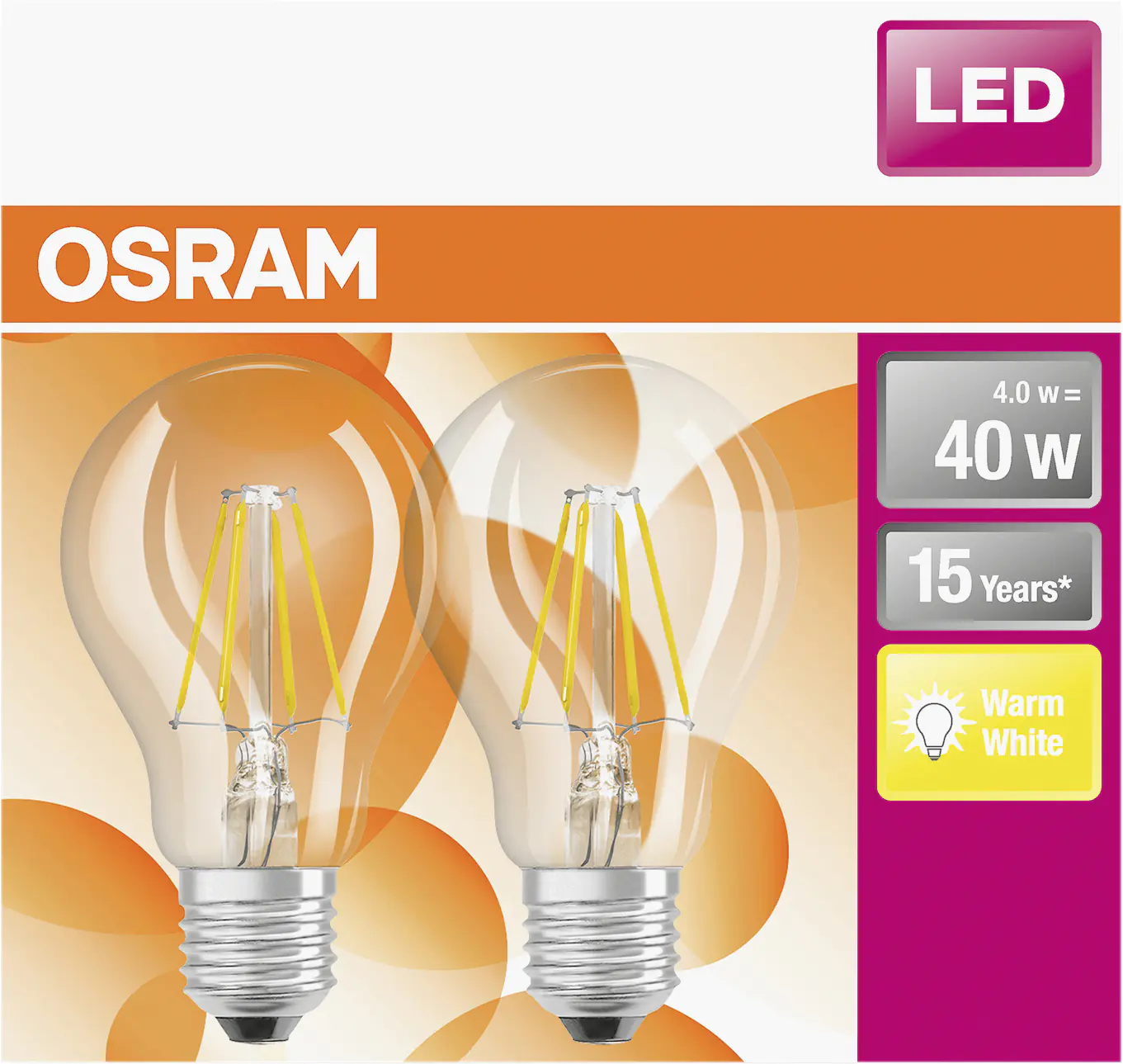 Osram LED Leuchtmittel Star CL E27 4W warmweiß klar 2er Pack