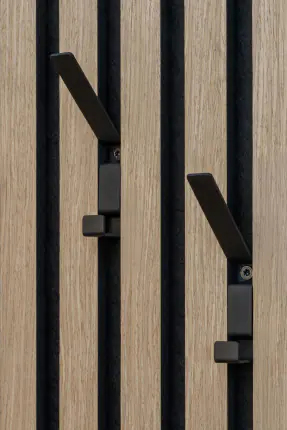 Akustikpaneelen-Set 3x Holz Natural Canella Oak 260 x 60 x 1,7 cm inklusive 2 Garderobenhaken schwarz