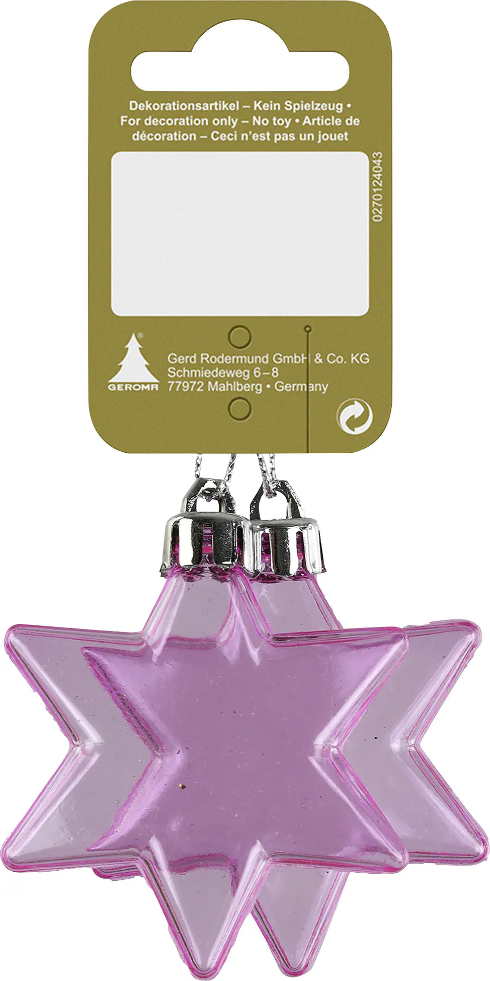 Weihnachtsanhänger Sterne Kunststoff Ø 6 cm rosa 2 Stück