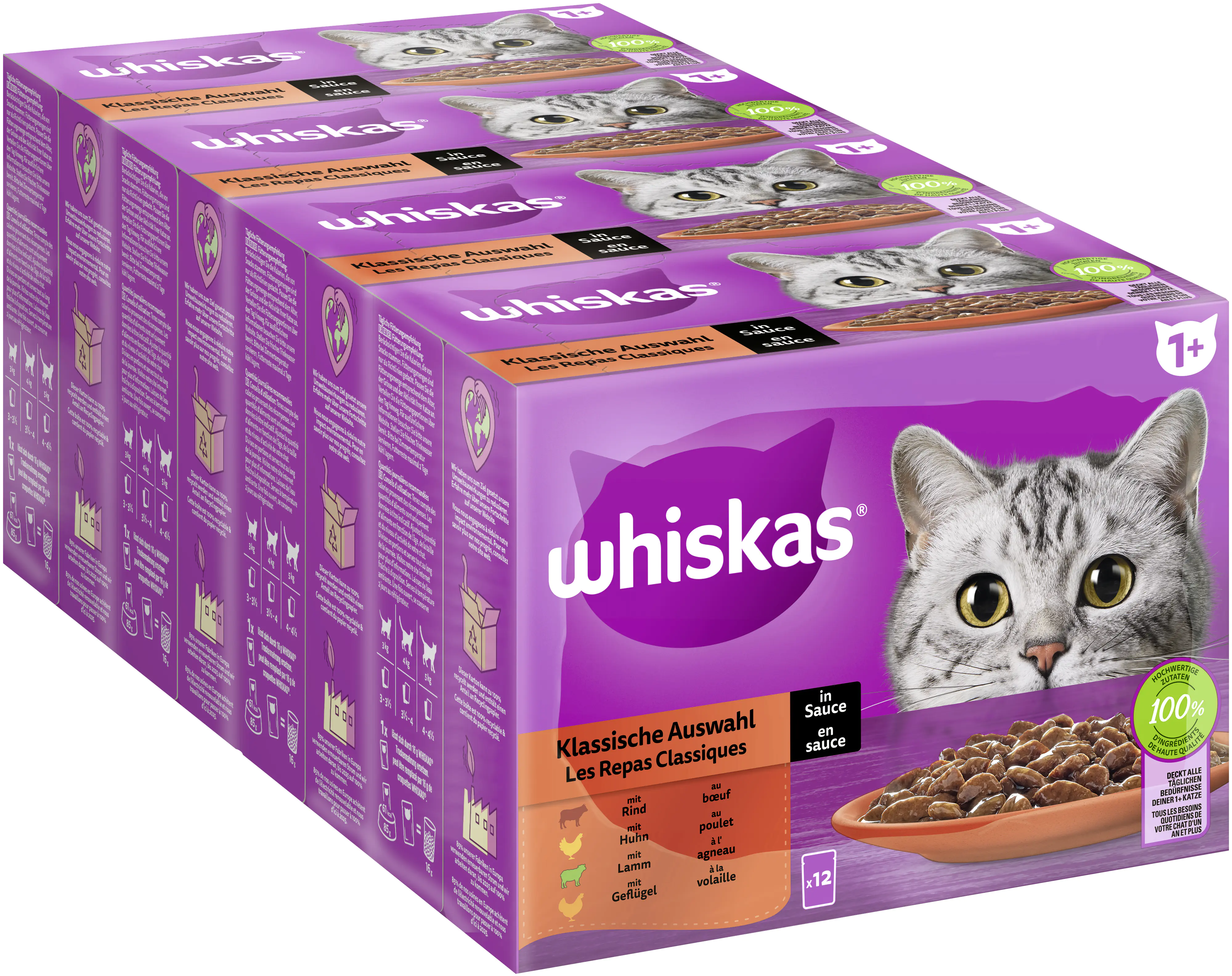 Whiskas Multipack klassische Auswahl in Sauce Katzenfutter 12 x 85 g