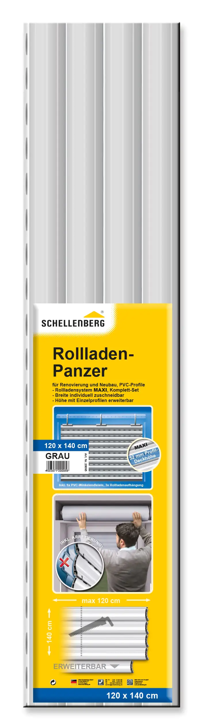 Schellenberg Rollladenpanzer komplett Set für System Maxi 120 x 140 cm grau