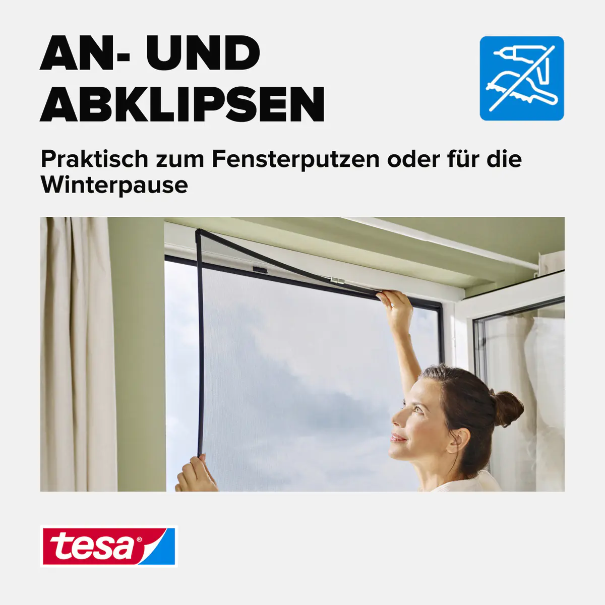 tesa Anklipsrahmen Fliegengitter 100 x 120 cm anthrazit