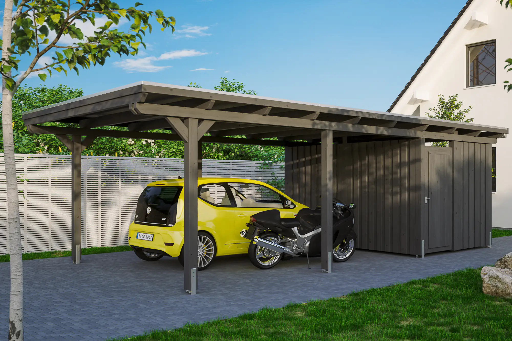 4018211031153 SKAN HOLZ Carport Emsland 404 x 846 cm mit EPDM-Dach, mit Abstellraum