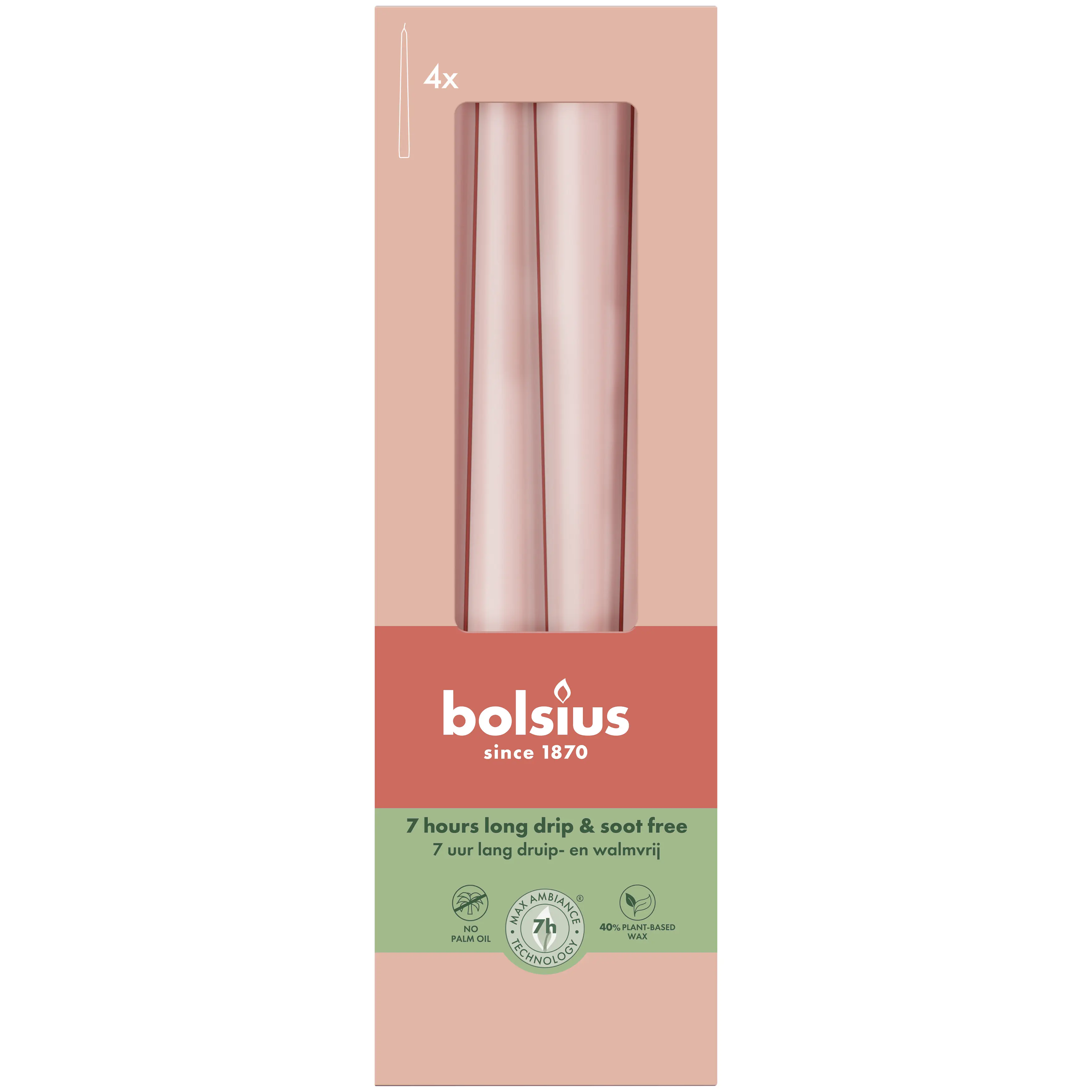 Bolsius Spitzkerzen rosa 24,5 cm Ø 2,4 cm 4 Stück