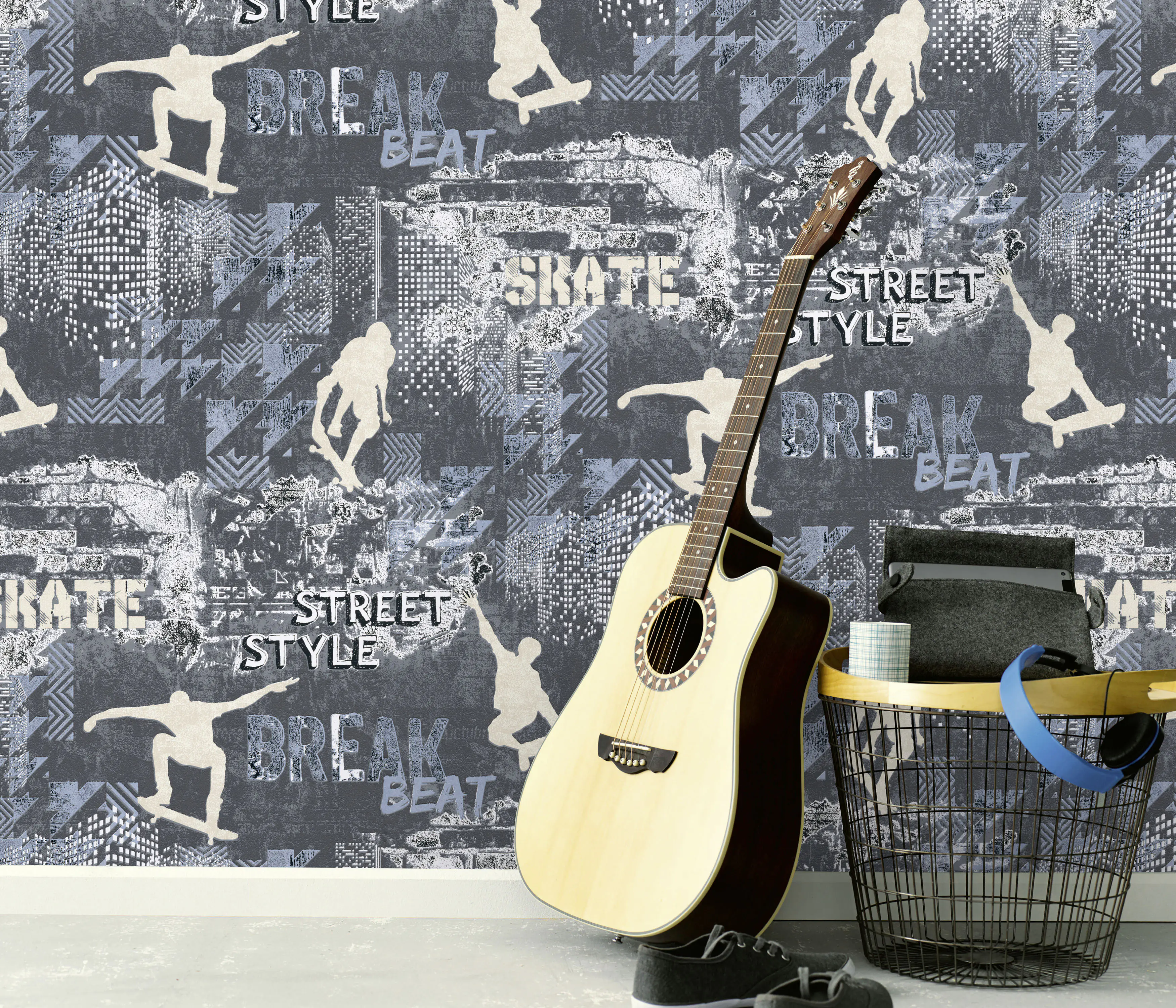 Erismann Vliestapete 10141-08 Kinderzimmer, Skateborad blau, 10,05 x 0,53 m