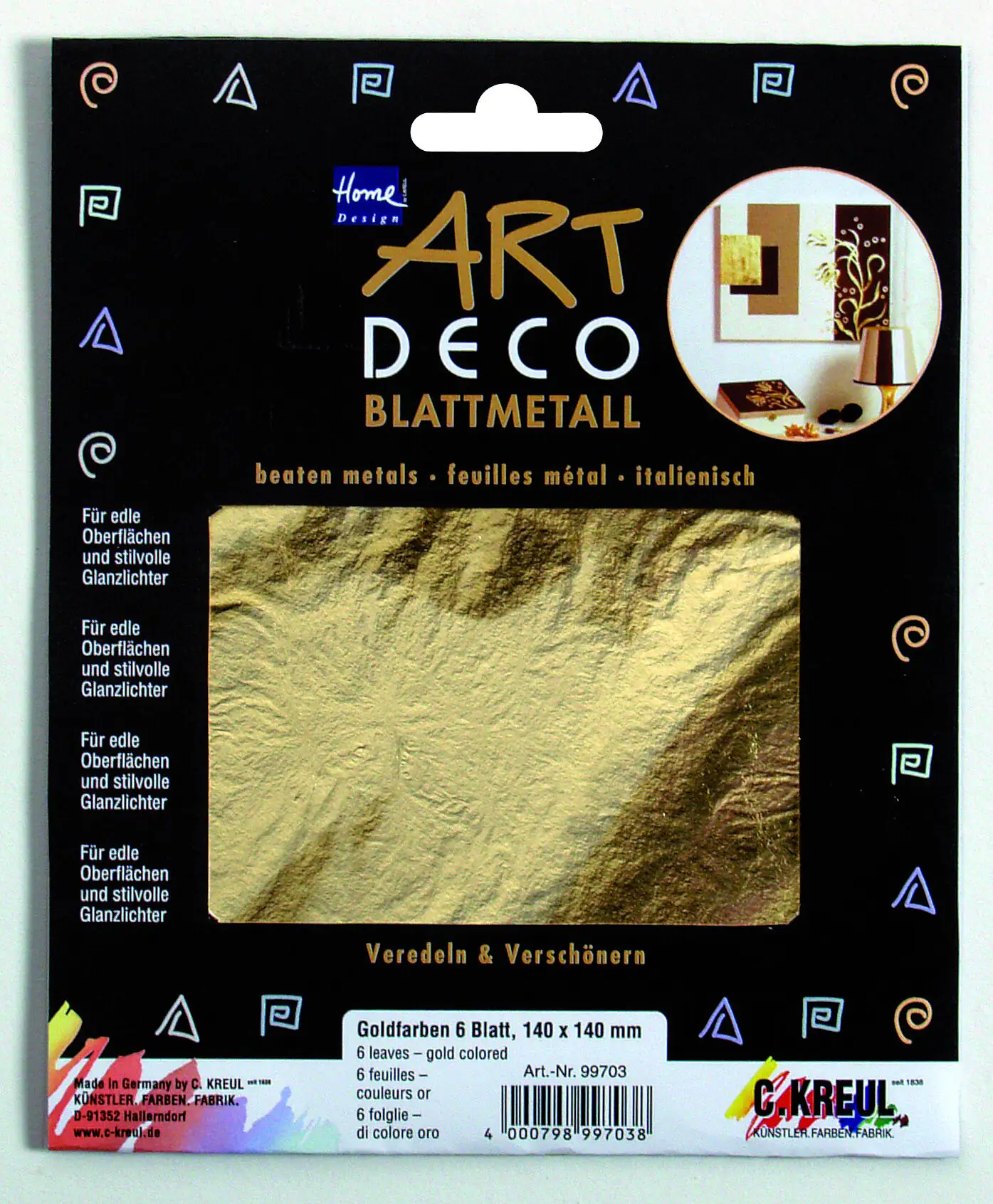 Kreul Blattmetall gold 6 Blatt 140 x 140 mm