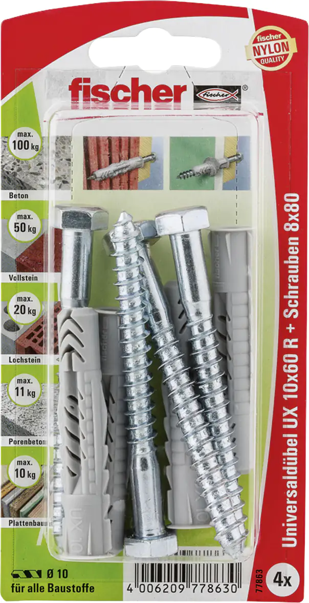 Fischer Universaldübel UX Fischer Universaldübel-Set UX 10.0 x 60 mm - 4 Stück