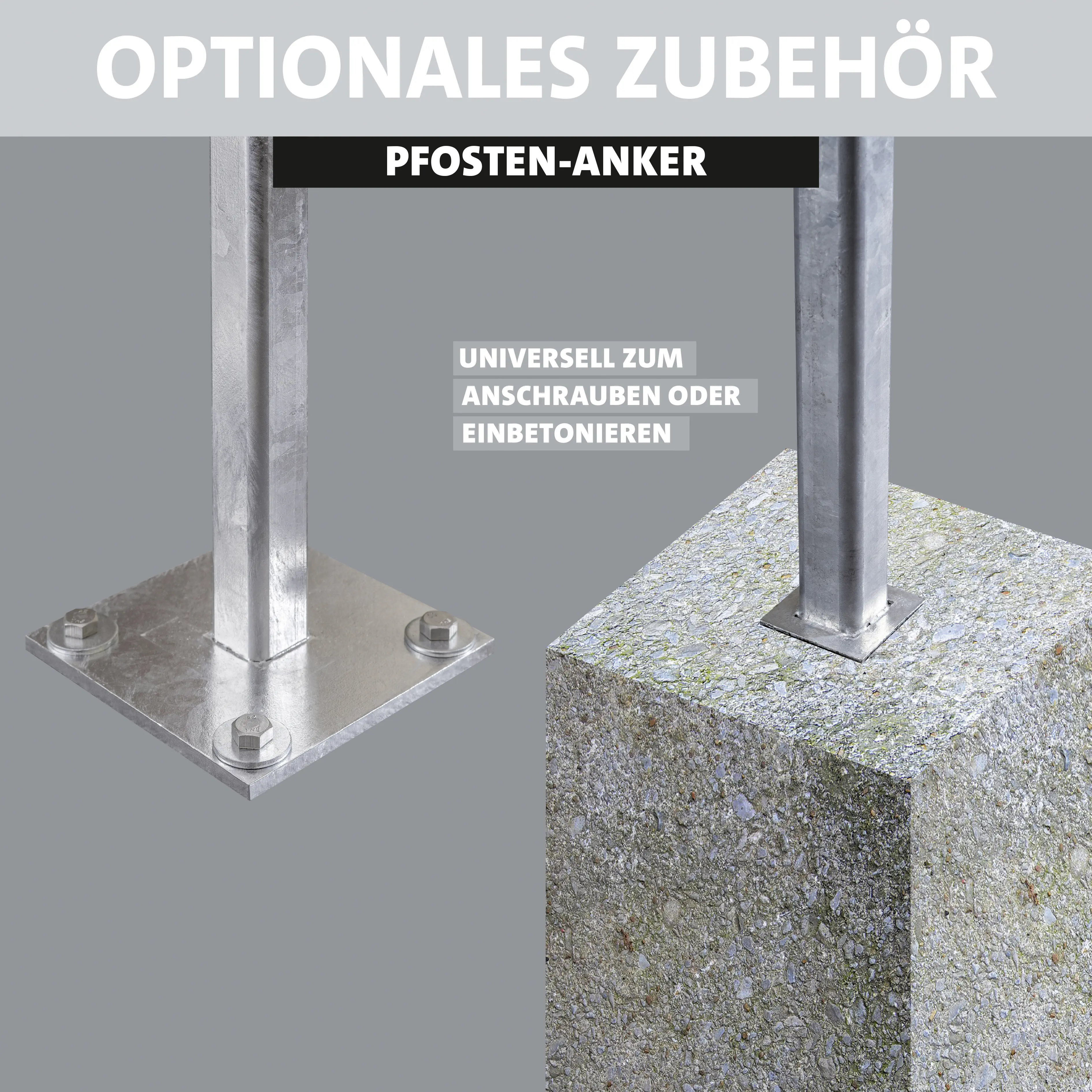 Ambiente Pfostenanker zum Anschrauben/Einbetonieren Stahl Verzinkt