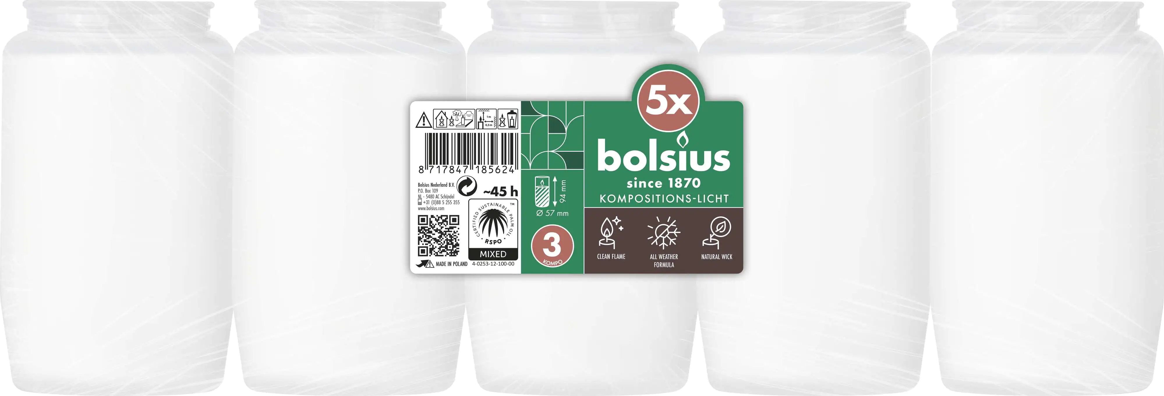 BOLSIUS Kompositionslicht weiß 5er Pack 9,4 cm