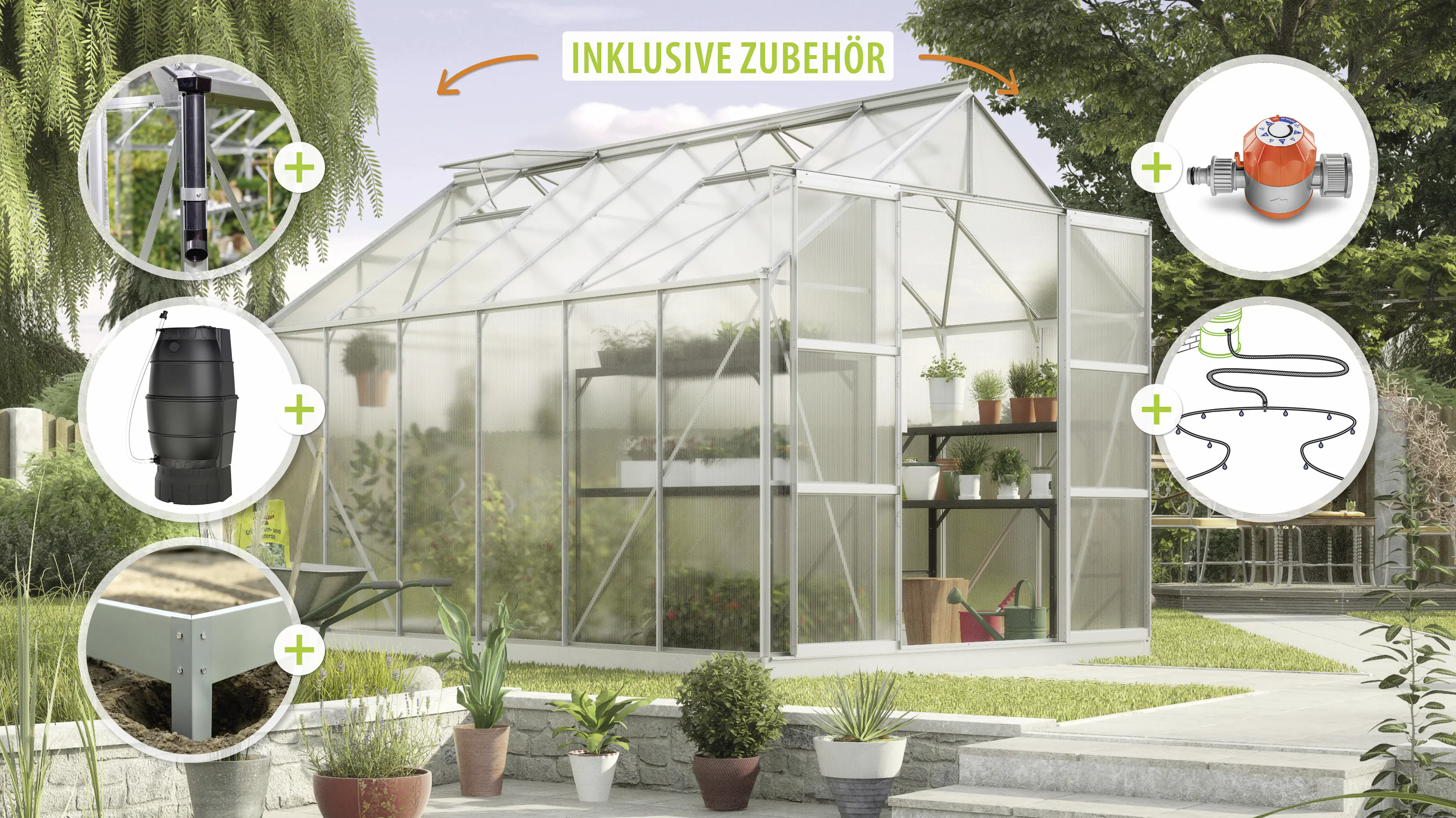 Vitavia Gewächshaus-Set Uranus 9900 HKP 4 mm alu 254 x 379 cm 