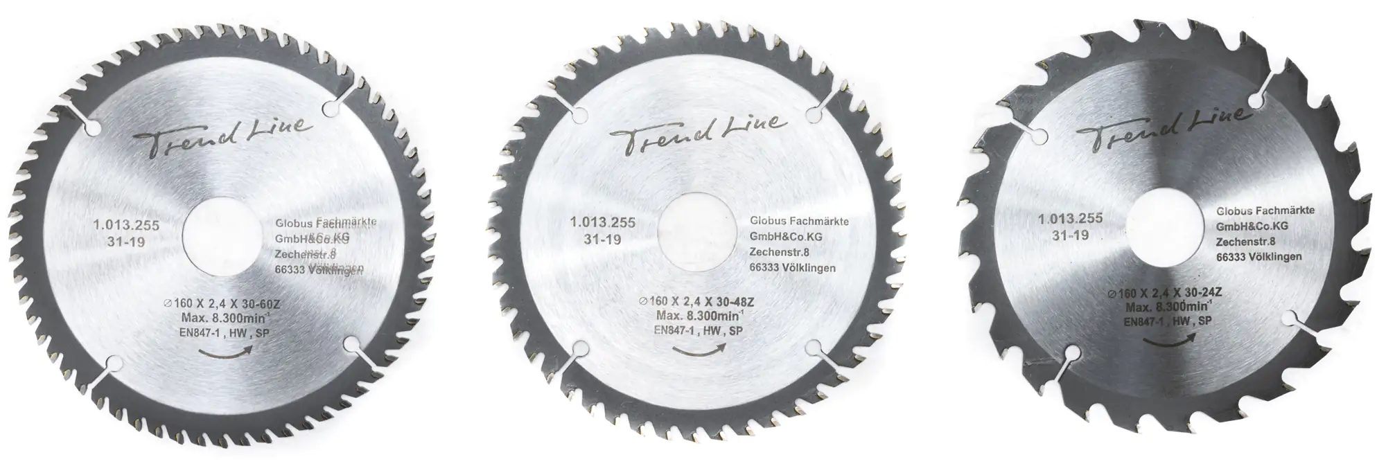 TrendLine HM-Kreissägeblätter Ø 160 mm Bohrung Ø 30 mm 3-teilig TrendLine HM-Kreissägeblätter Ø 160 mm Bohrung Ø 30 mm 3-teilig