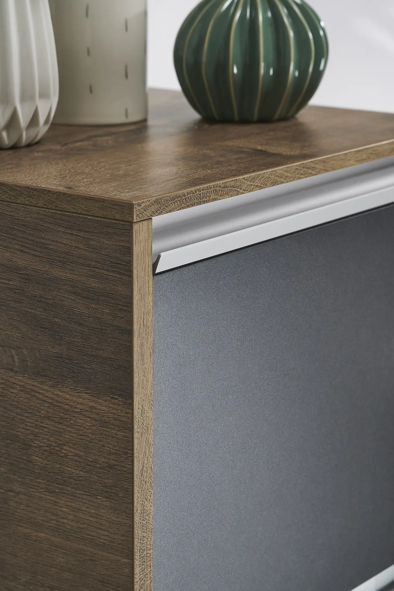 Pelipal Badmöbel-Set 6040 Stahlgrau/Eiche Ribbeck mit LED-Profil + Unterschrank 137 cm