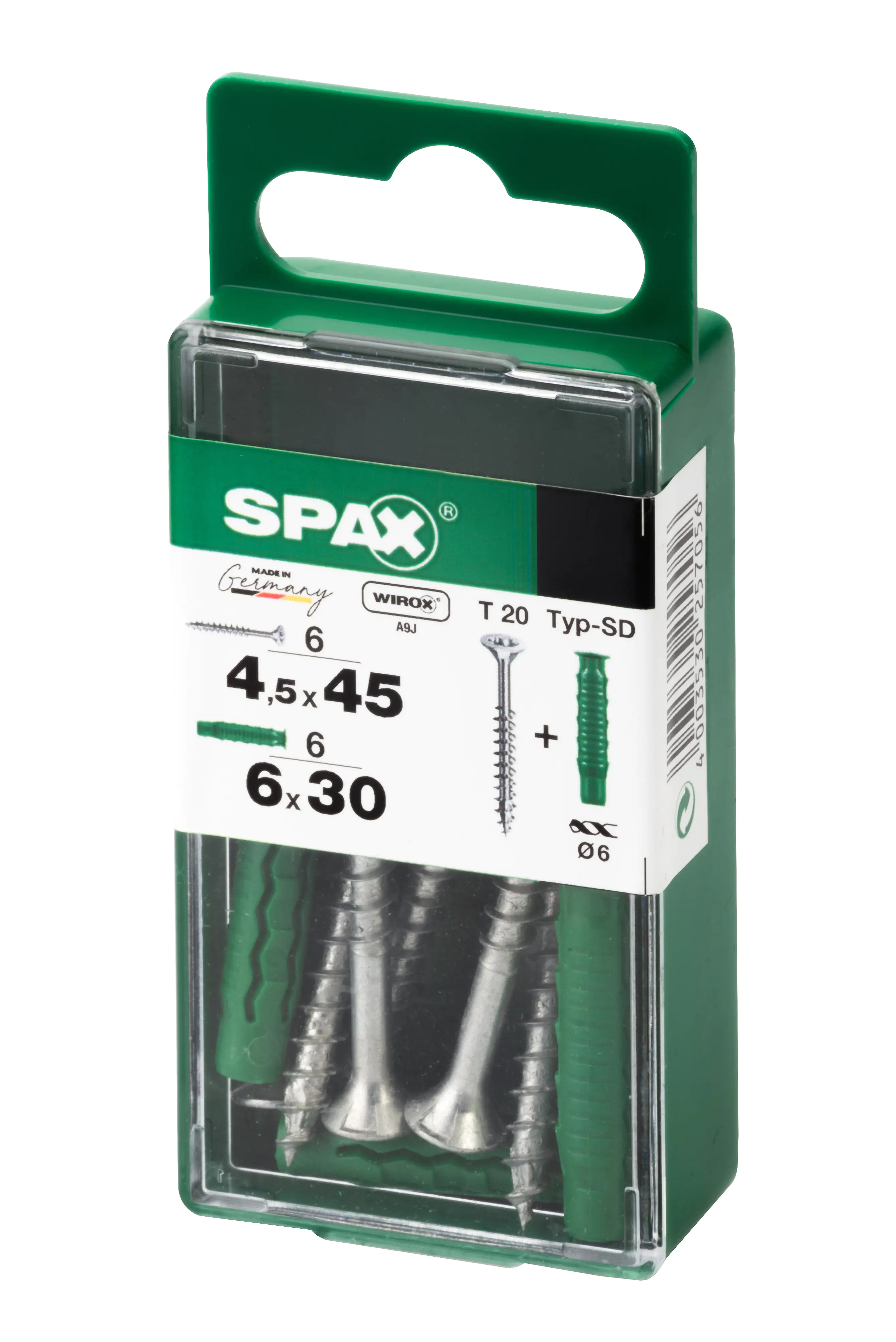 4003530257056 Spax Universalschrauben + Dübel 4.5 x 45 mm TX 20 6 Schrauben + 6 Dübel