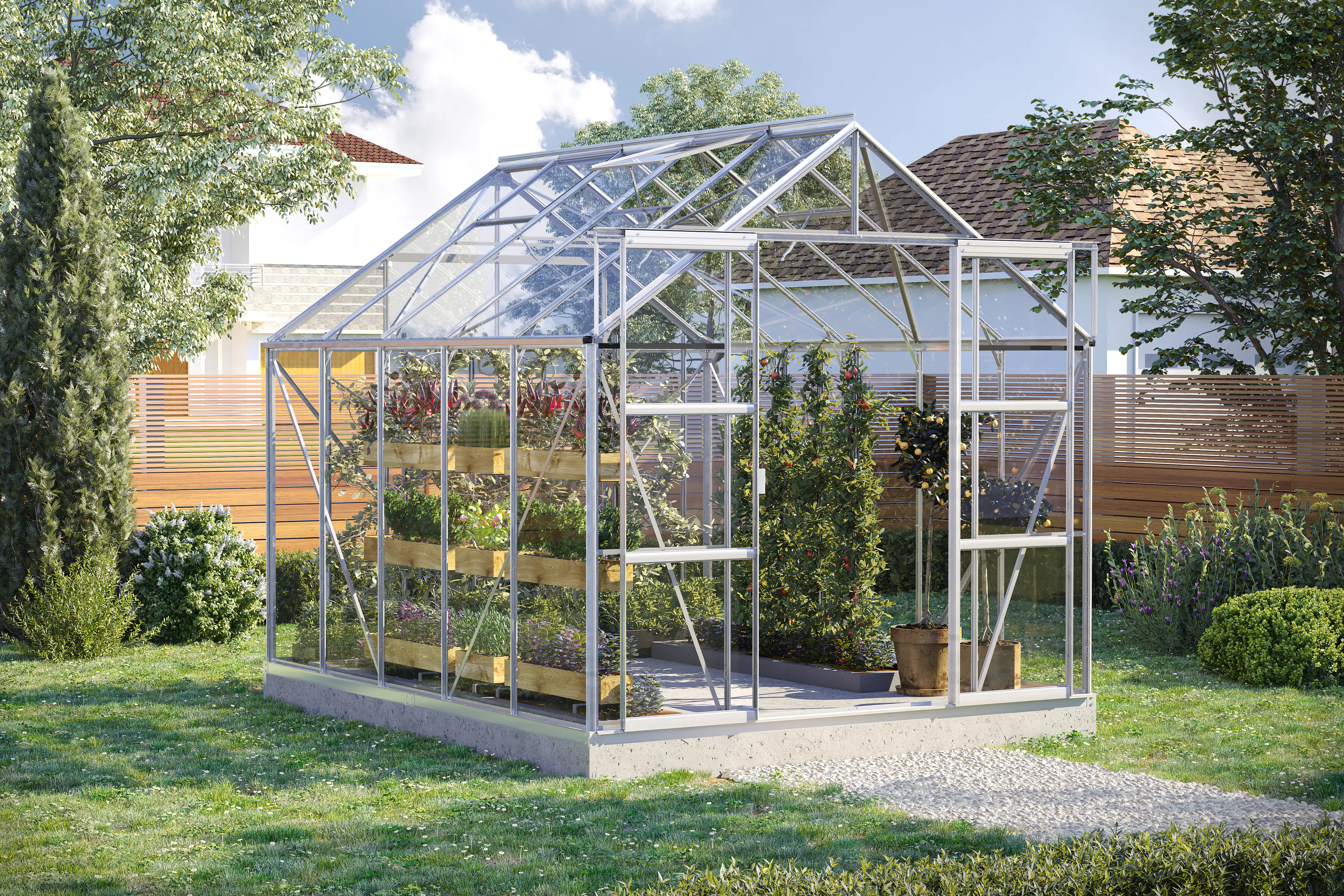 Vitavia Gewächshaus-Set Uranus 8300 ESG 3 mm alu 254 x 317 cm 