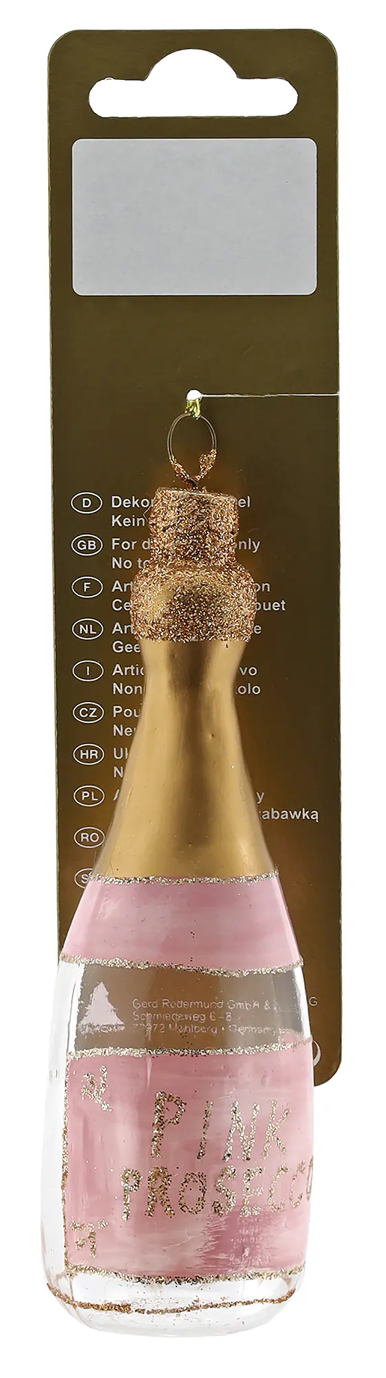 Weihnachtskugel Proseccoflasche Glas 12 cm rosa gold 1 Stück