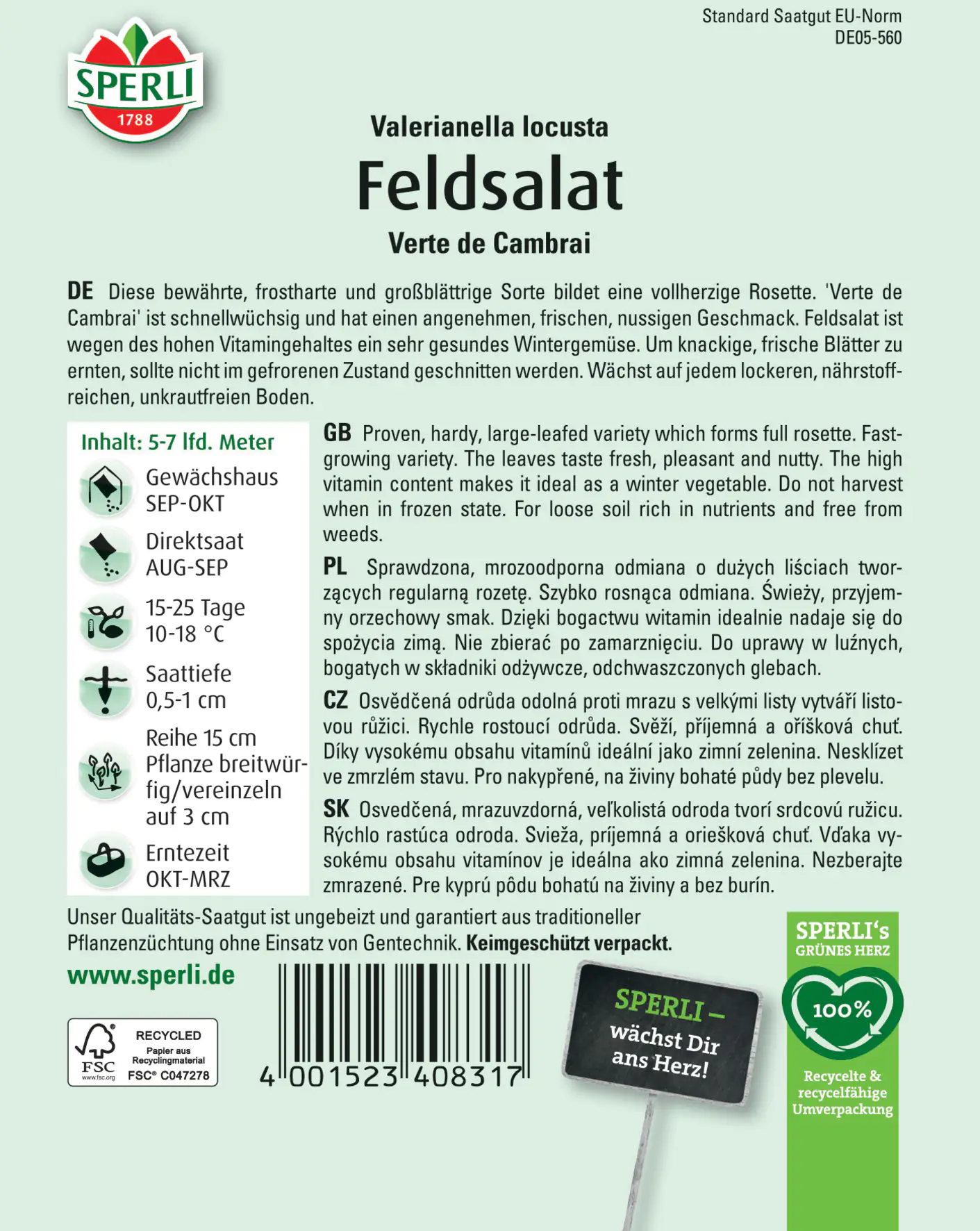 Sperli Feldsalat Verte de Cambrai Sperli Feldsalat Verte de Cambrai