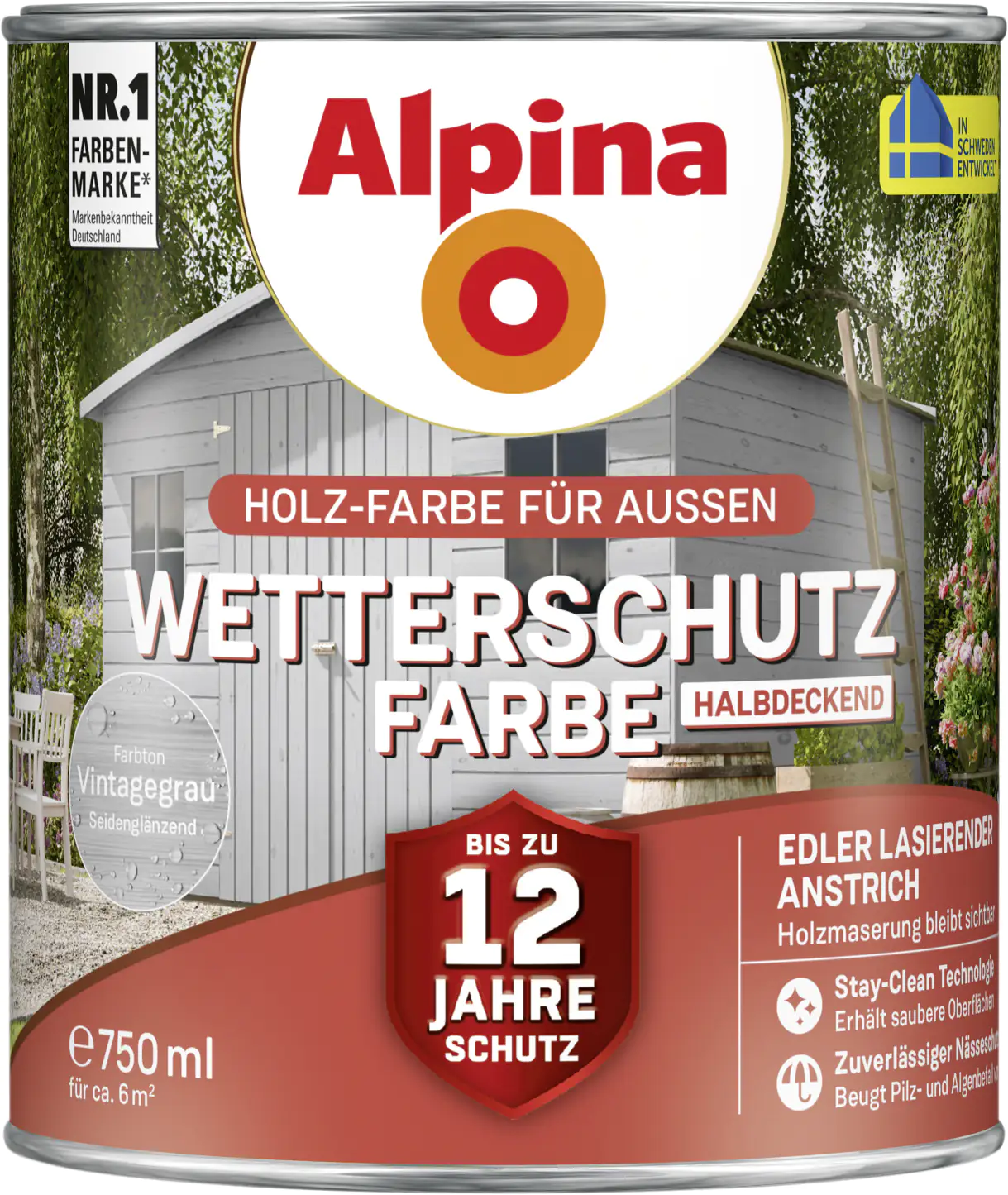 Alpina Wetterschutzfarbe halbdeckend 0,75 L vintagegrau Alpina Wetterschutzfarbe halbdeckend 0,75 L vintagegrau