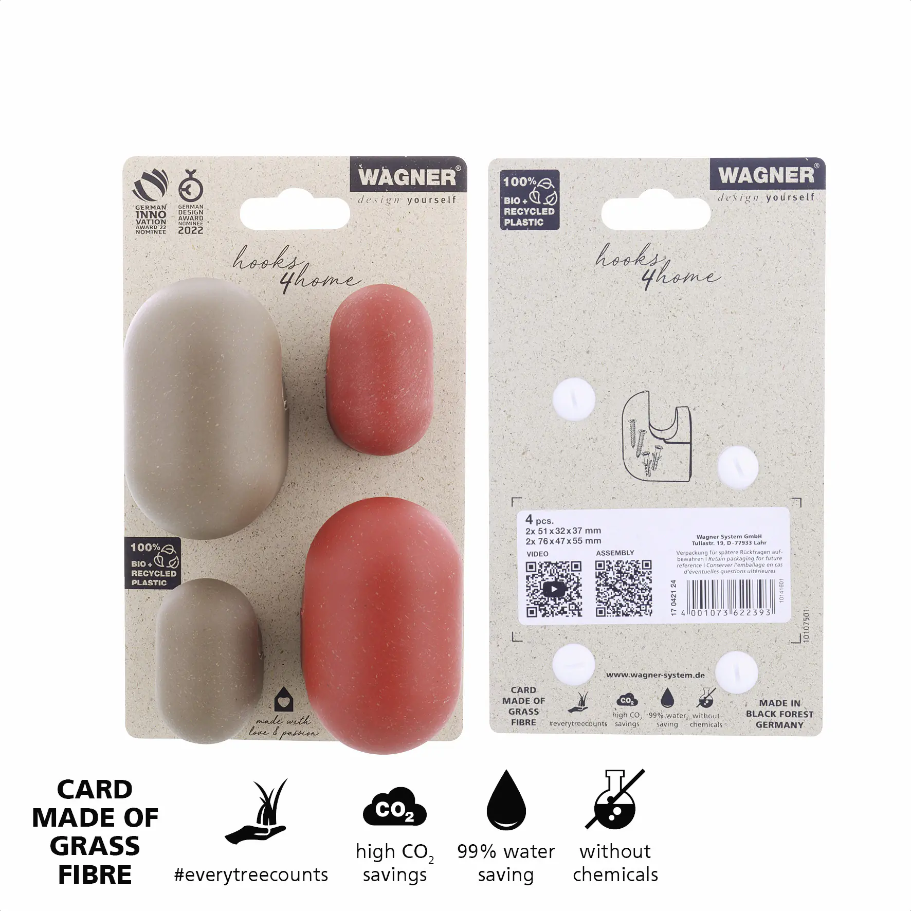 Wagner Wandhaken-Set hooks4home Pill Tragkraft bis 2 kg Bio Kunststoff 4 Stück