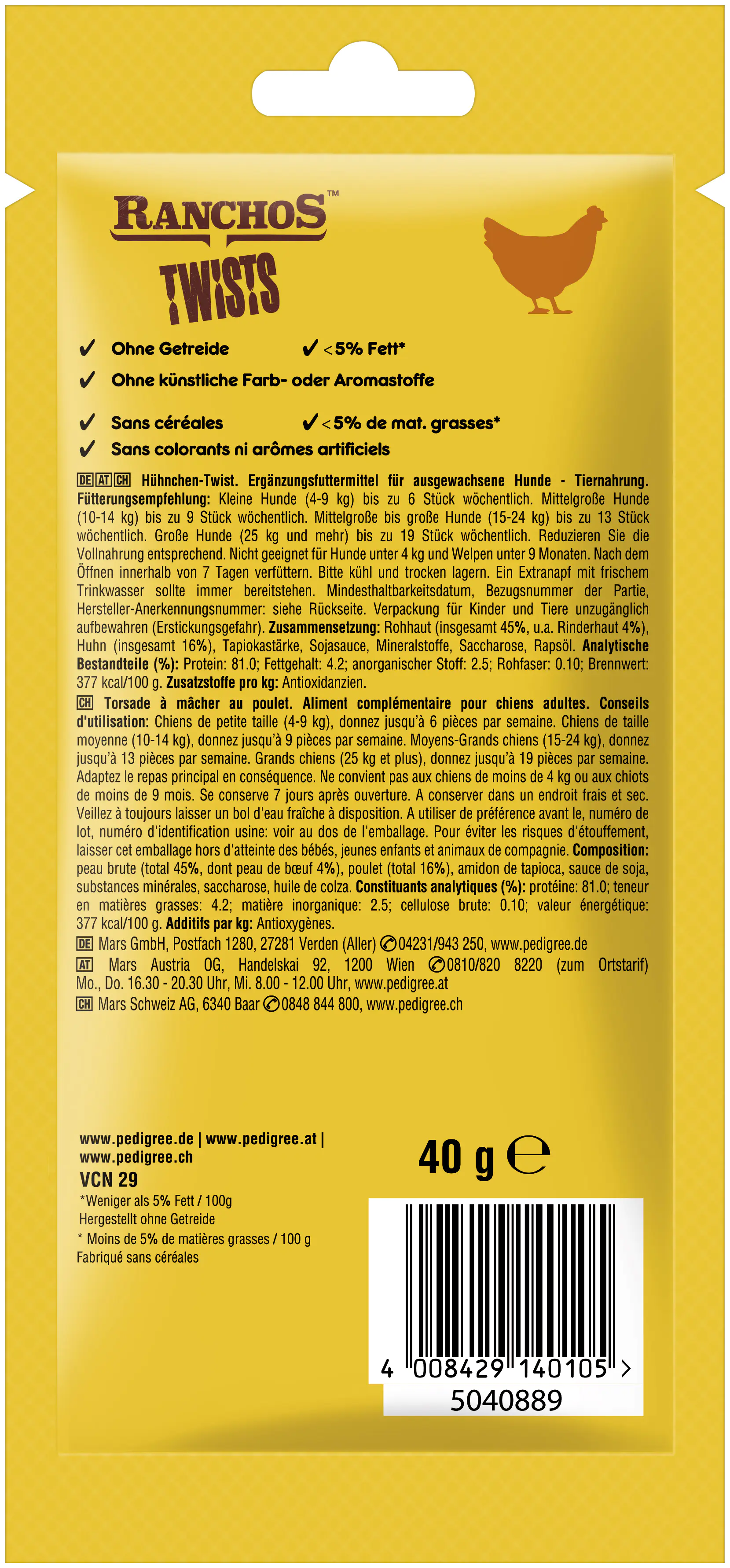 PEDIGREE® RANCHOS Twists Beutel mit Huhn 12 x 40g PEDIGREE® RANCHOS Twists Beutel mit Huhn 12 x 40g
