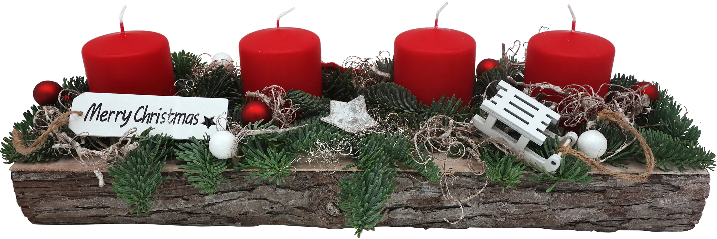 Adventstablett mit 4 Kerzen 15 x 6 x 46 cm Birke rot