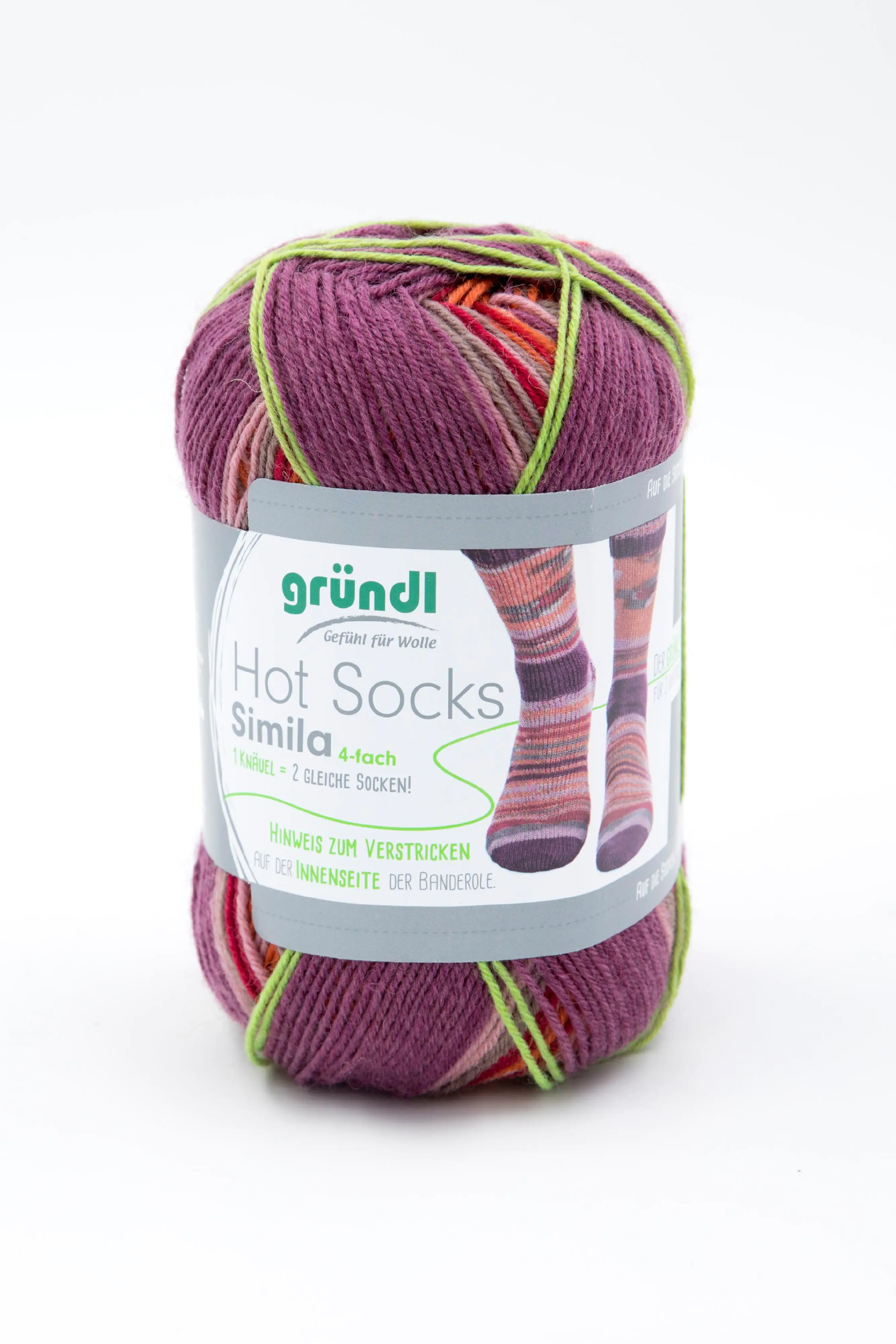 Gründl Sockenwolle Hot Socks Simila 100 g kürbis-rotlila-altrosa-rot-taupe